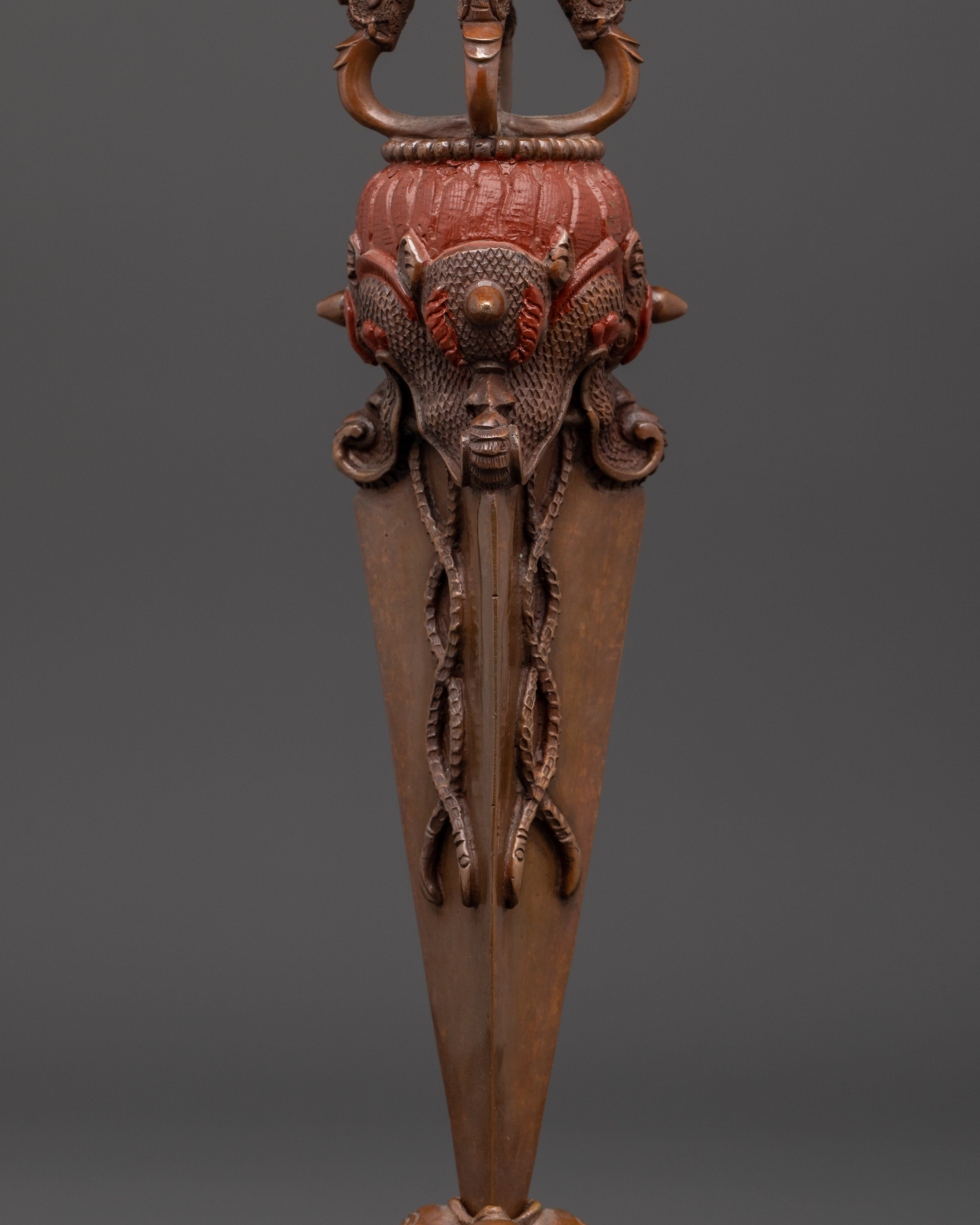 Himalayan Buddhist Ritual Dagger | Oxidized Copper Phurba with Dorje