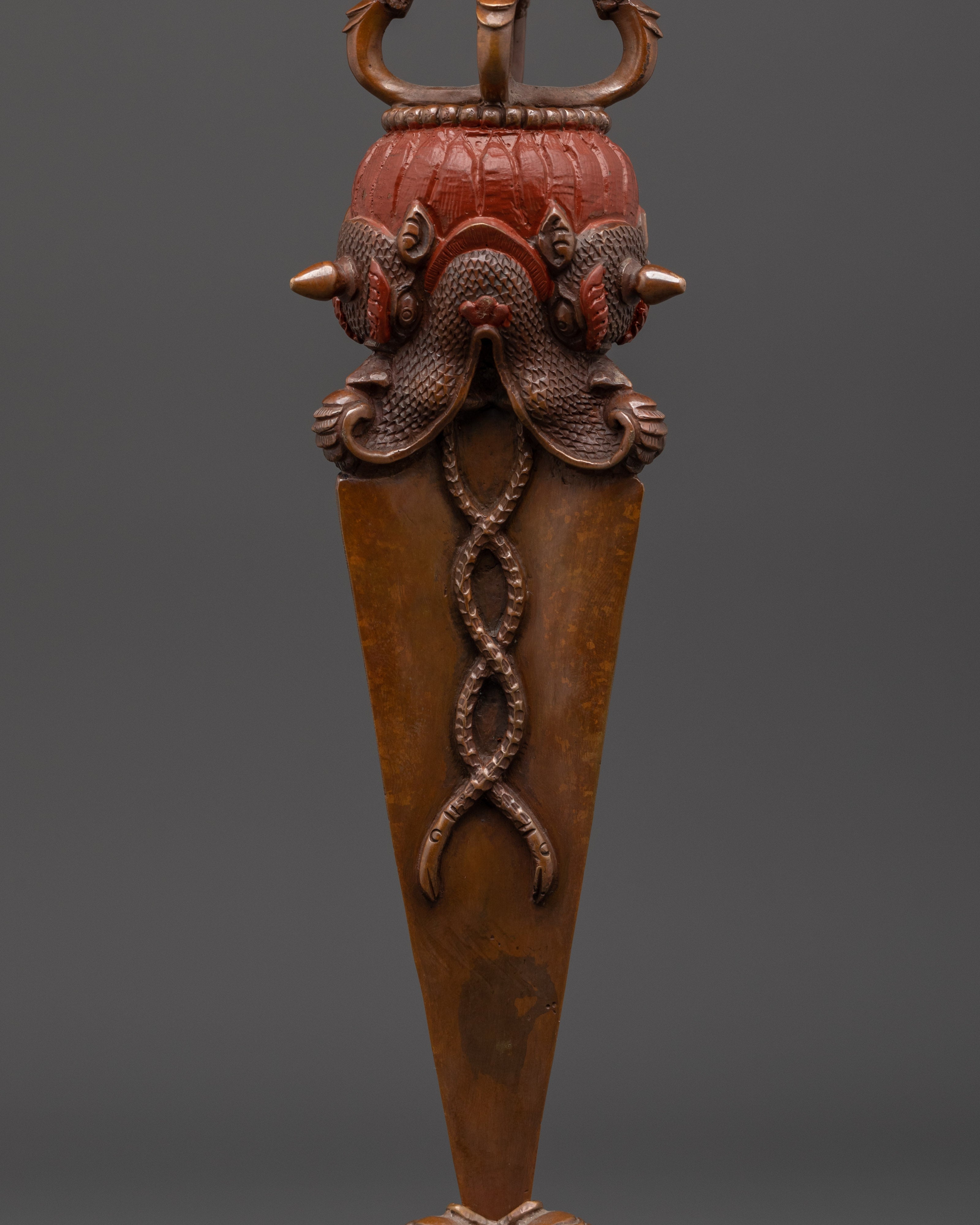 Himalayan Buddhist Ritual Dagger | Oxidized Copper Phurba with Dorje