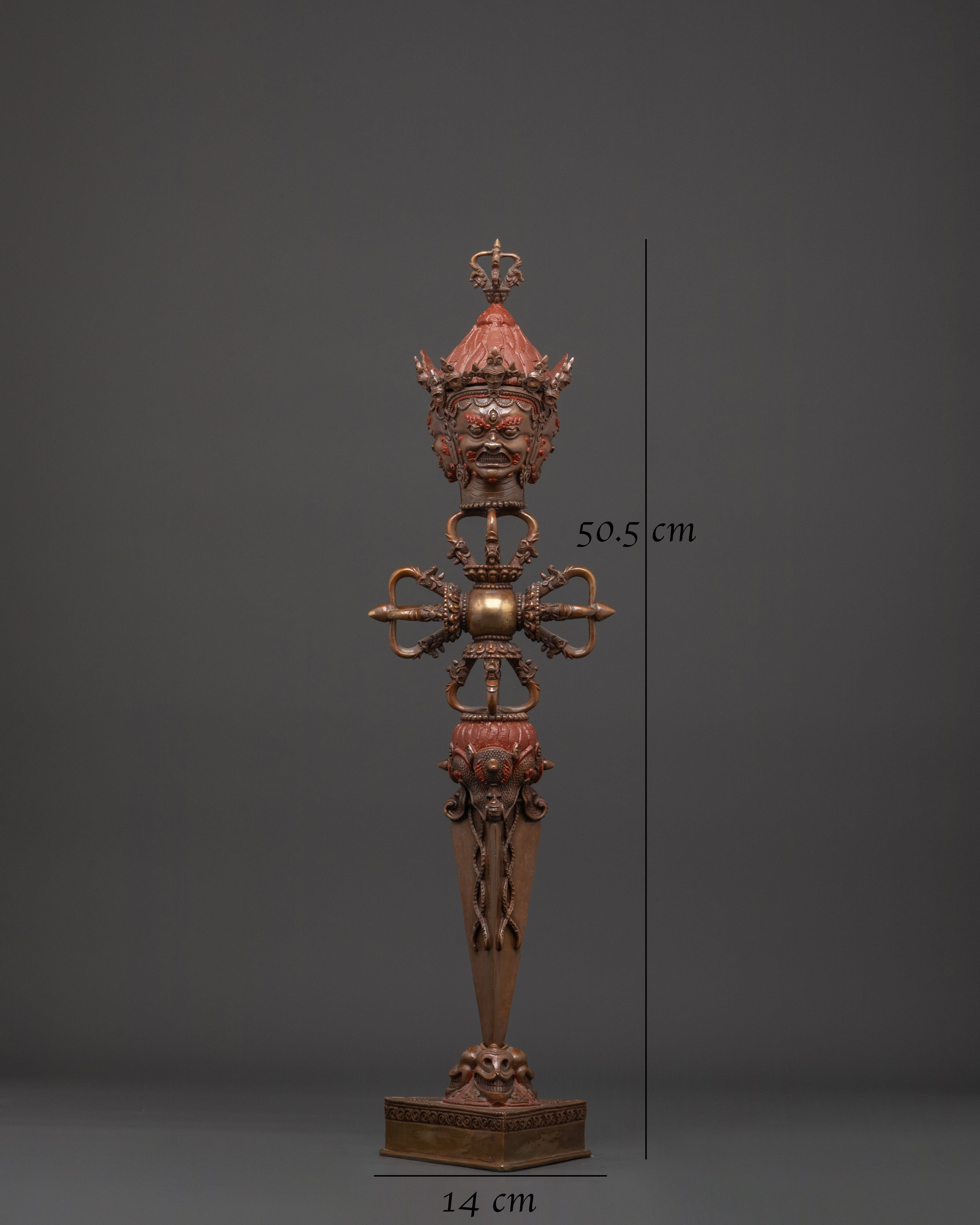 Himalayan Buddhist Ritual Dagger | Oxidized Copper Phurba with Dorje