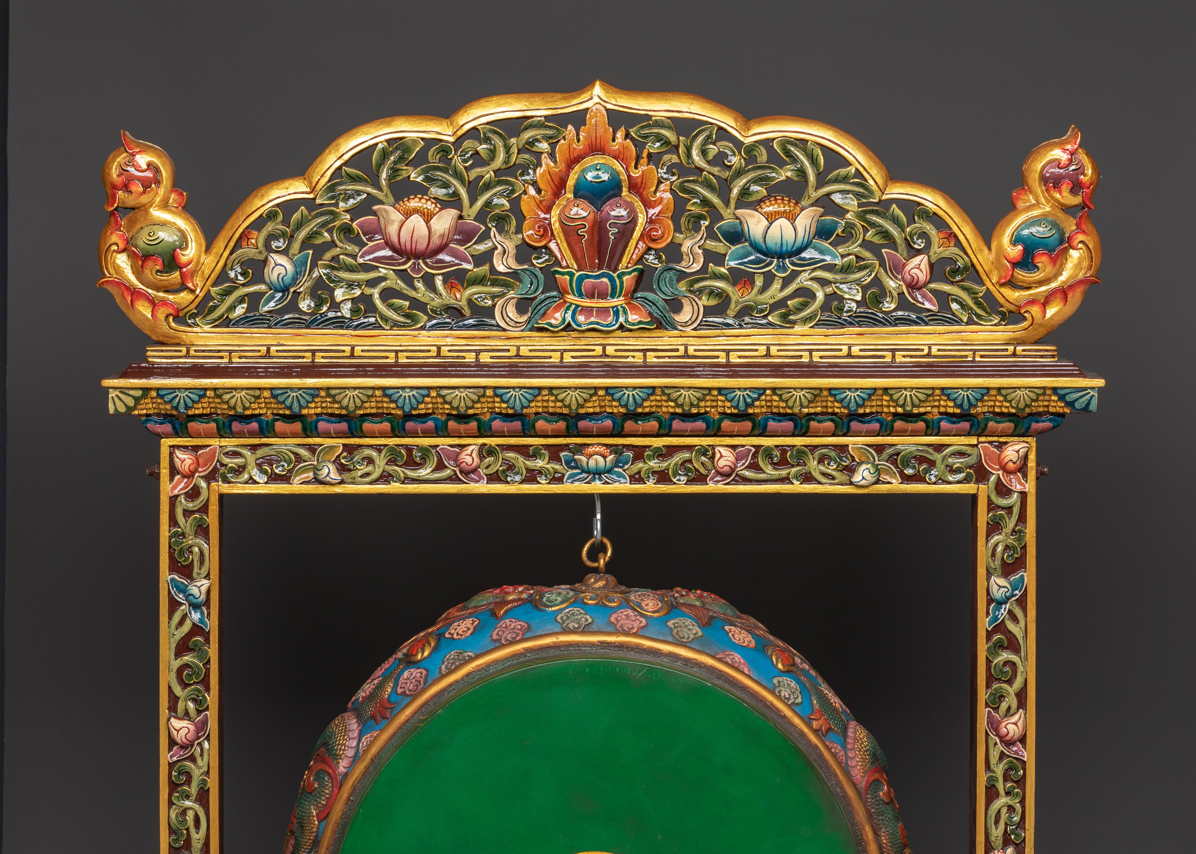 Traditional Tibetan Drum | Handmade Himalayan Drum with Dragon Motif