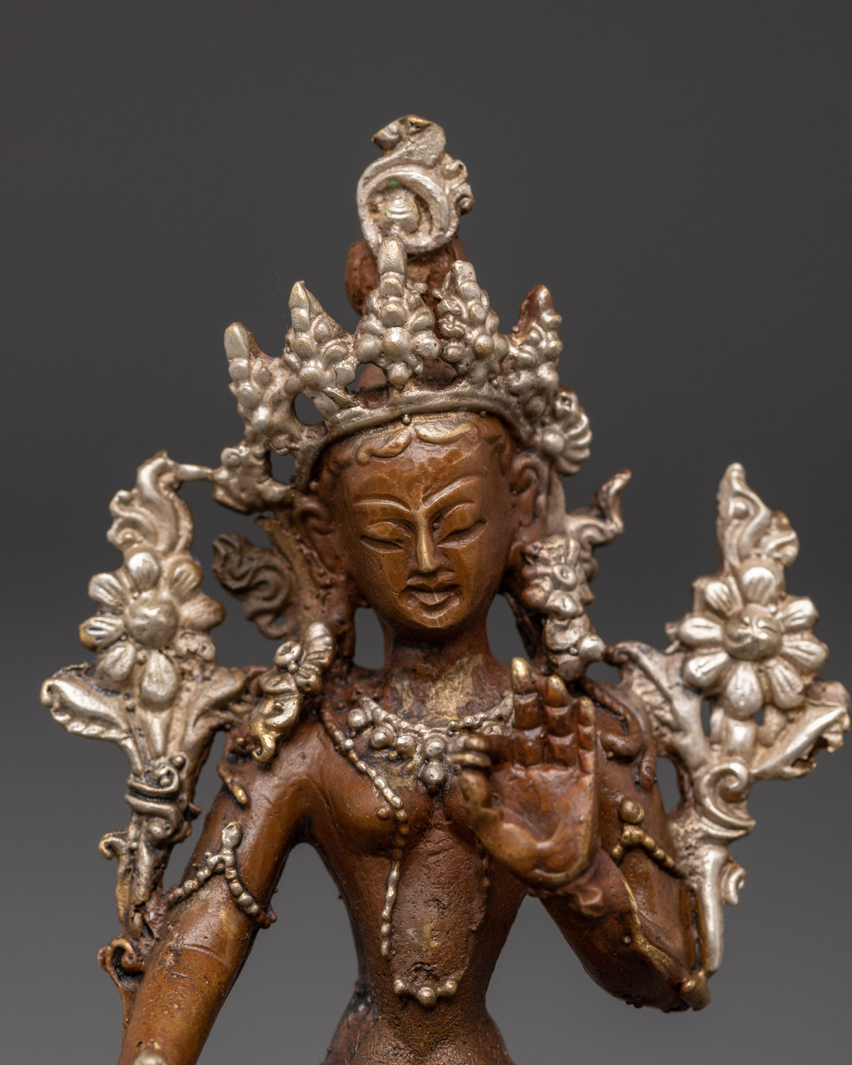 White Tara Compassionate Buddhist Goddess | Oxidized Copper Silver Plated Statue