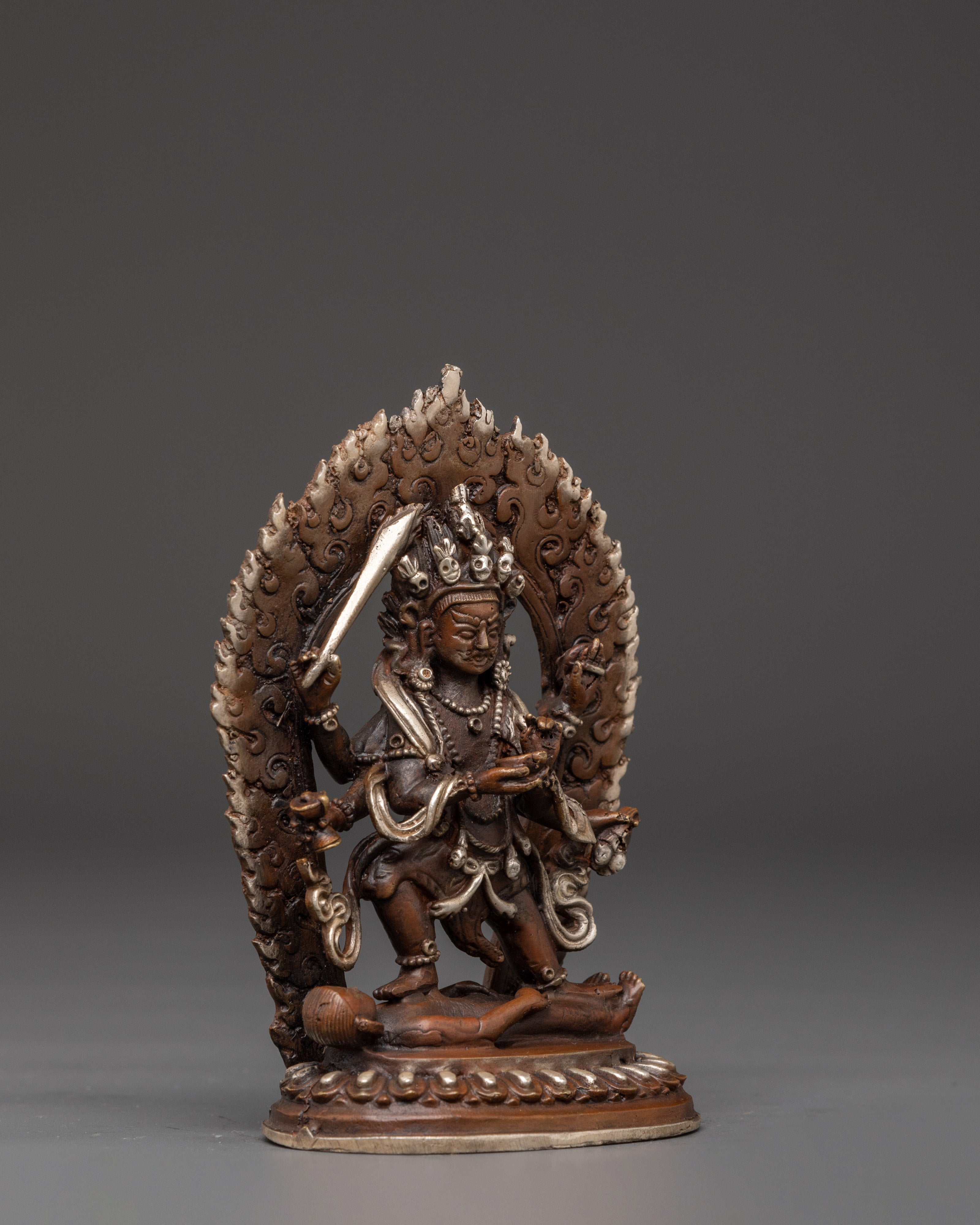 Sacred Kal Bhairav Statue | Oxidized Copper Silver Plated Hindu Deity