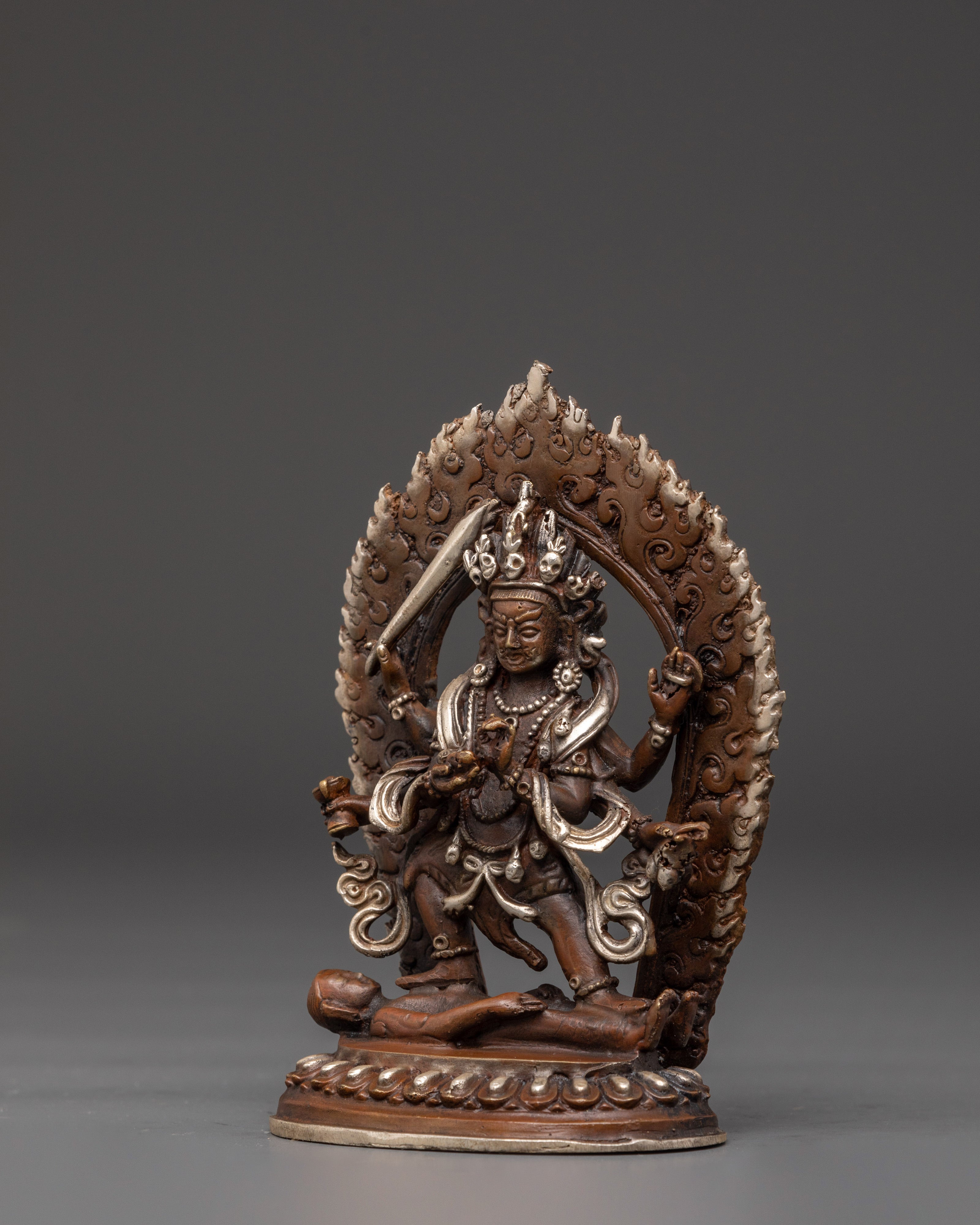 Sacred Kal Bhairav Statue | Oxidized Copper Silver Plated Hindu Deity