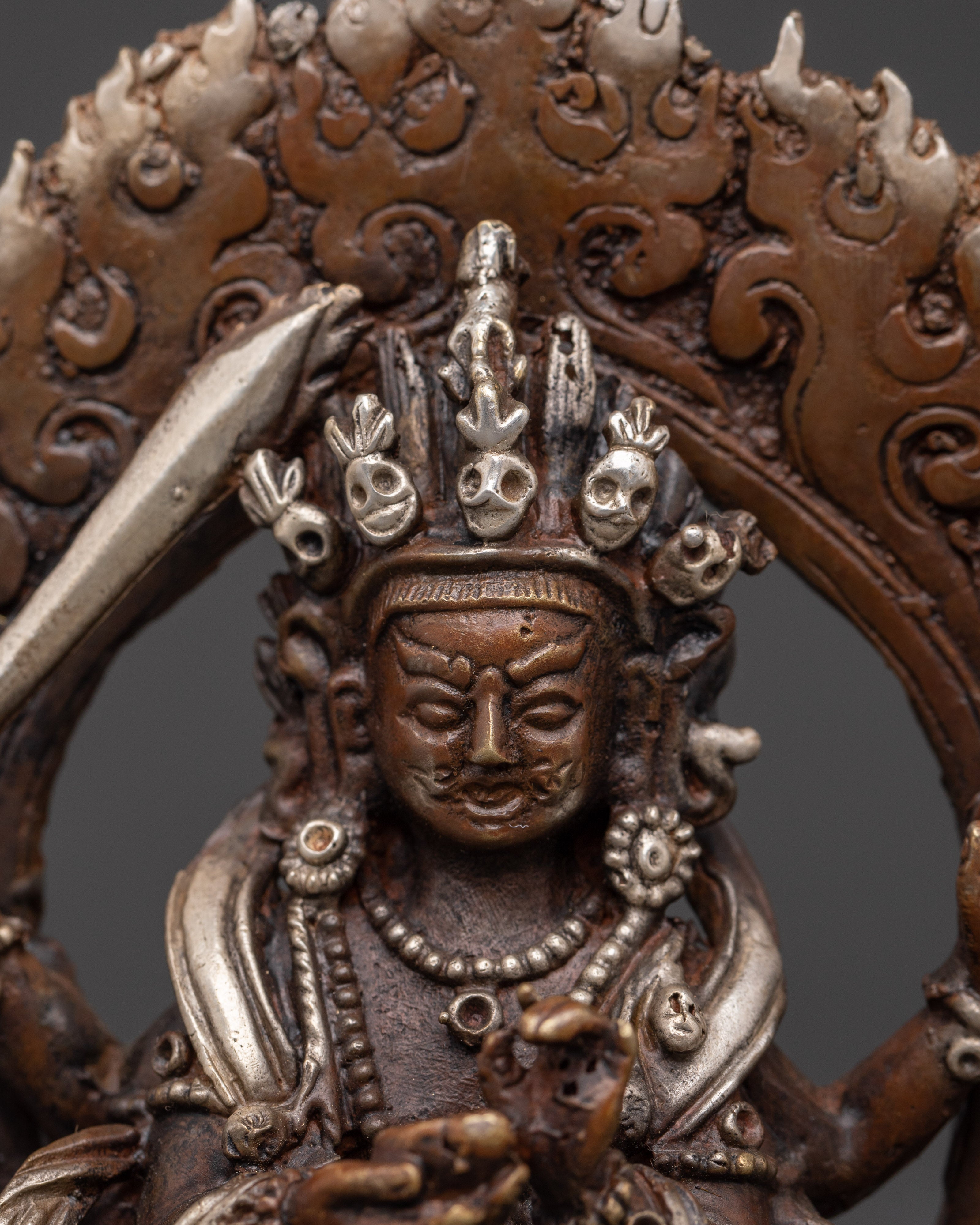 Sacred Kal Bhairav Statue | Oxidized Copper Silver Plated Hindu Deity