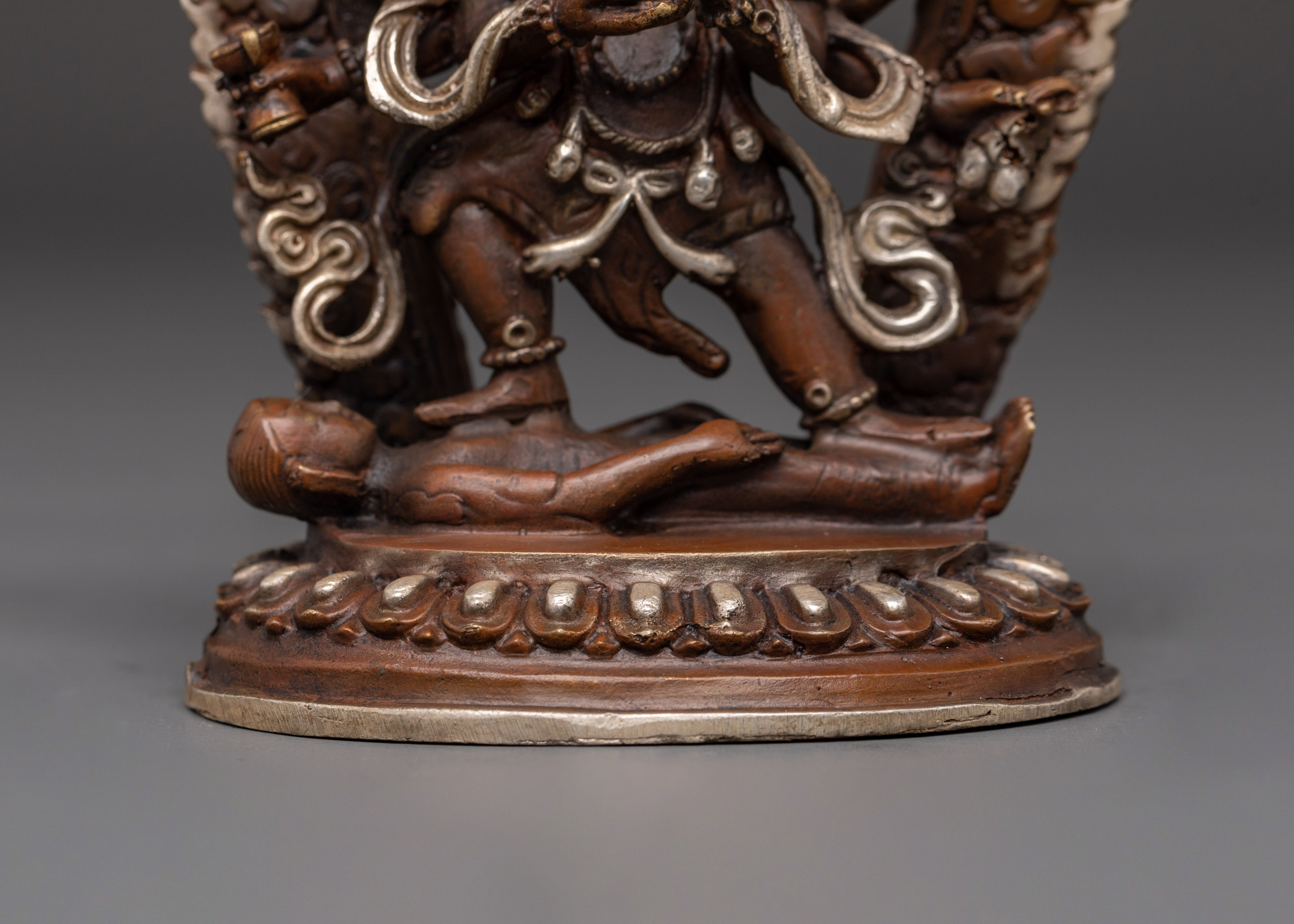 Sacred Kal Bhairav Statue | Oxidized Copper Silver Plated Hindu Deity