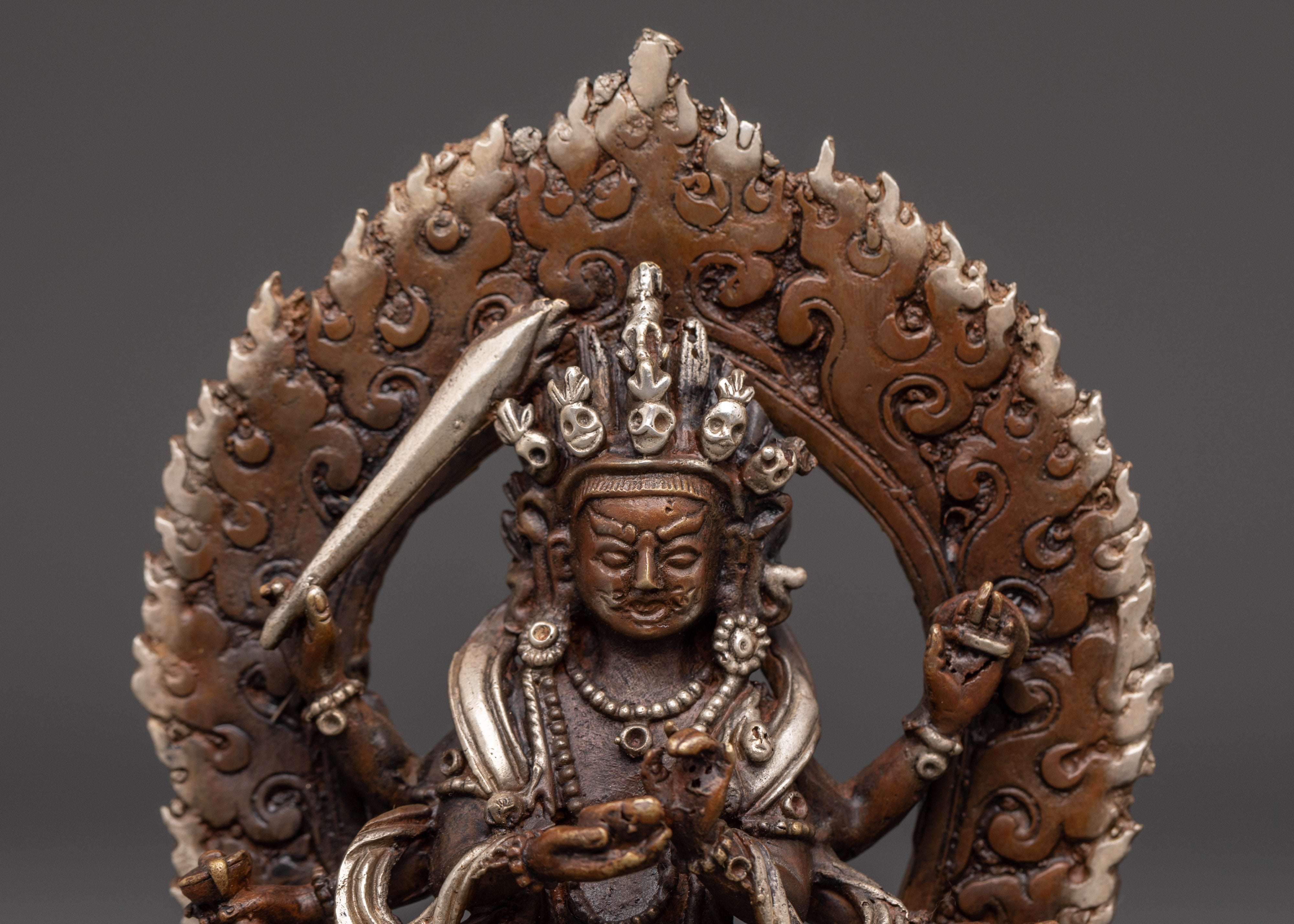 Sacred Kal Bhairav Statue | Oxidized Copper Silver Plated Hindu Deity
