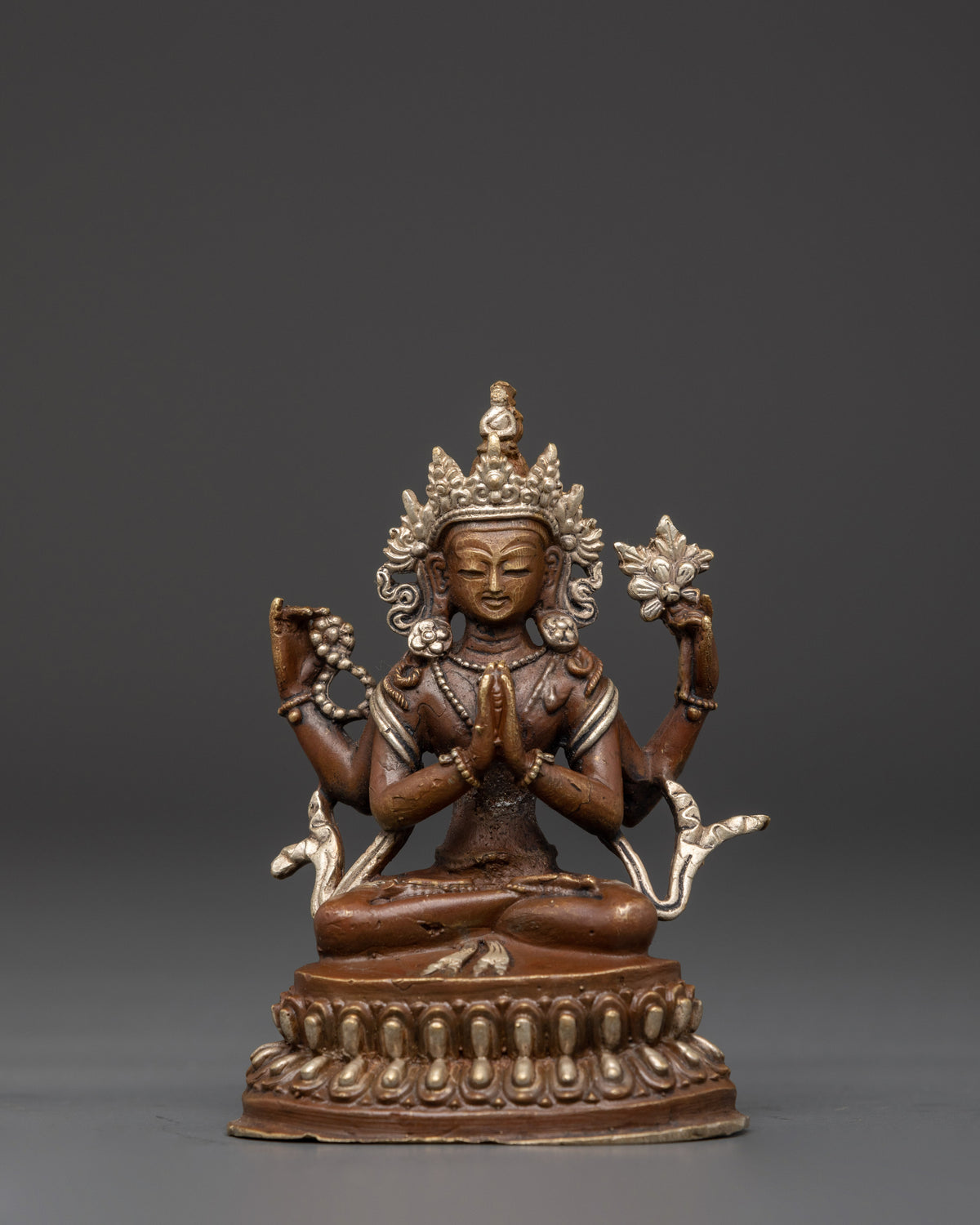 Traditional Bodhisattva Set Statues | Oxidized Copper Silver Plated Figurines