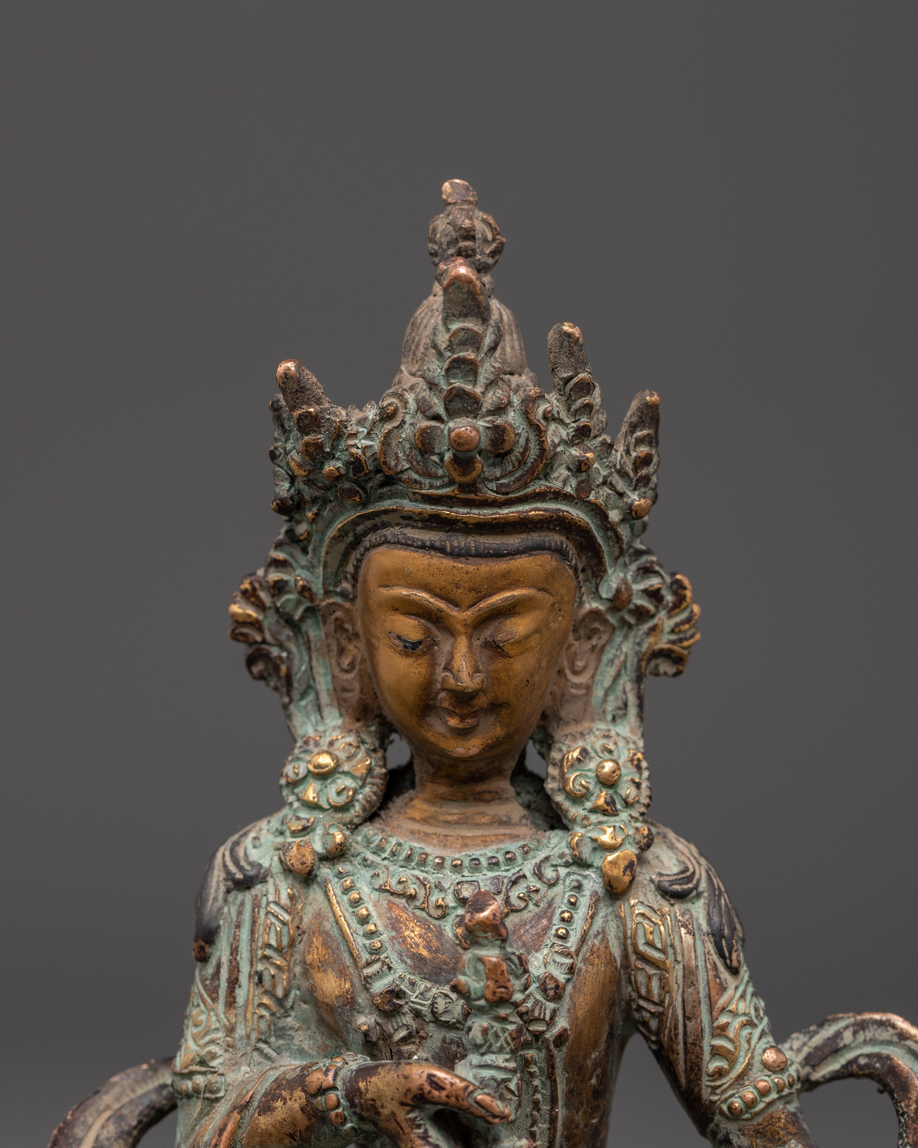 Handmade Vajrasattva Statue | Antique Finished Copper Buddha Figurine