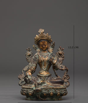 Handmade Green Tara Figurine | Antique Copper Buddha Statue