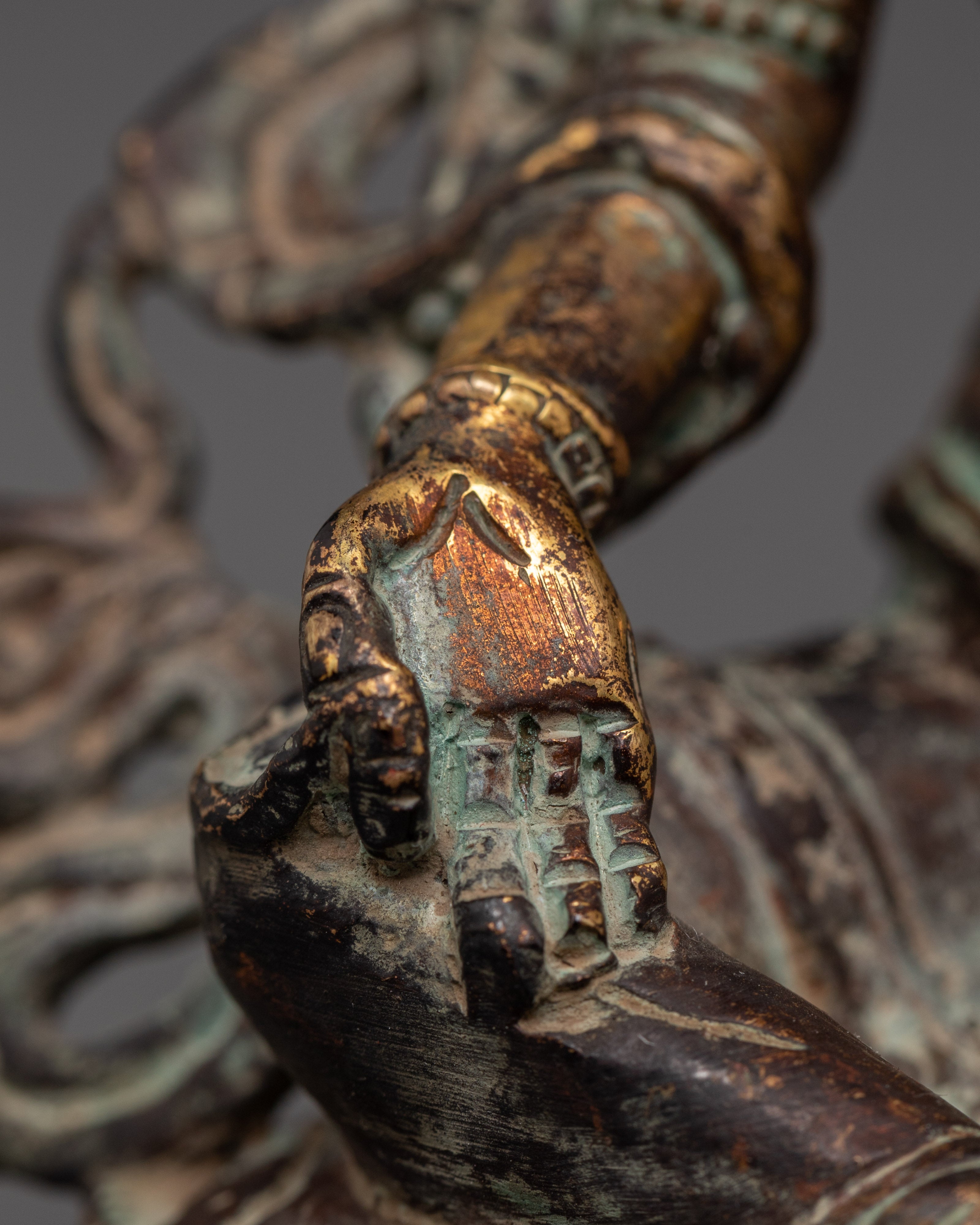 Handmade Green Tara Figurine | Antique Copper Buddha Statue