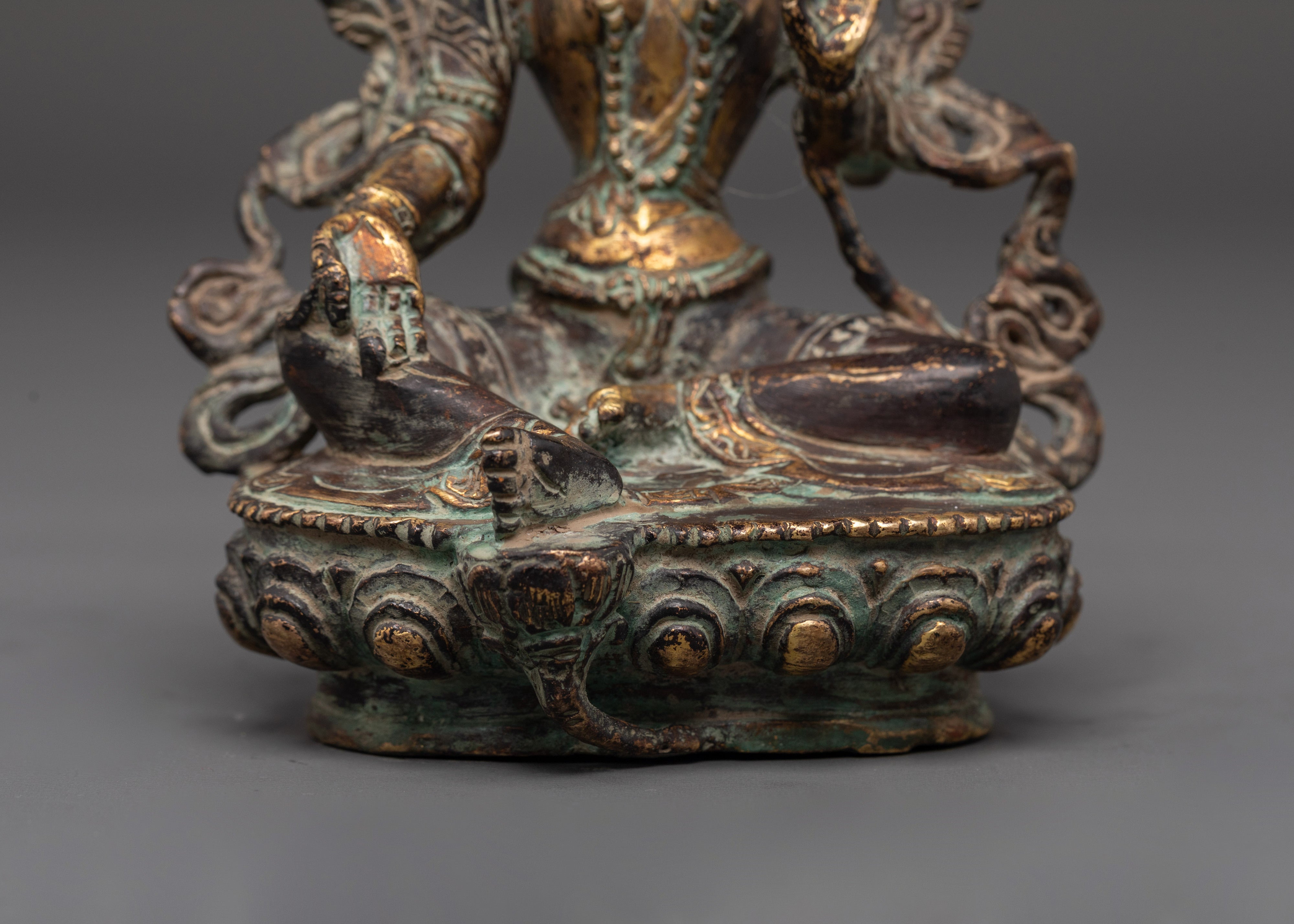 Handmade Green Tara Figurine | Antique Copper Buddha Statue