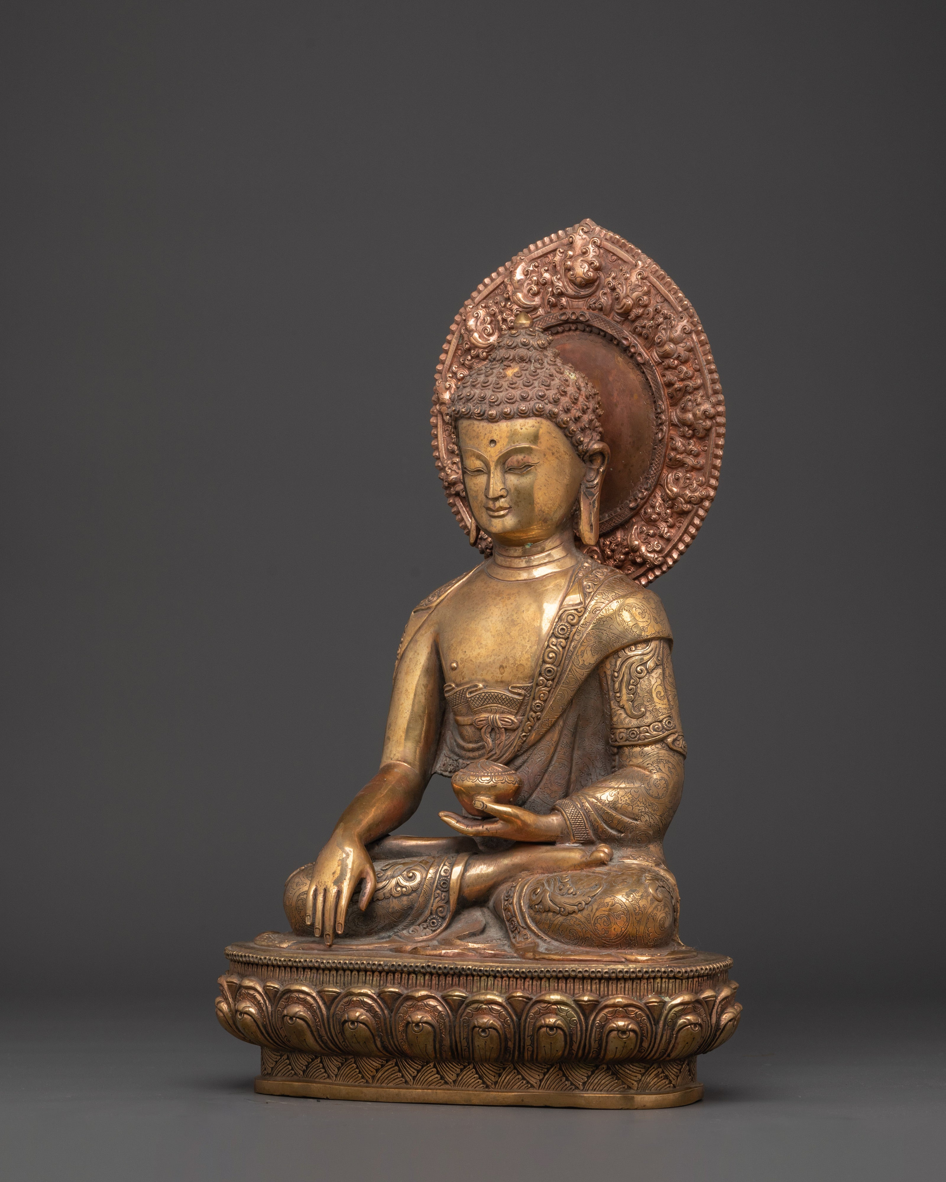 Shakyamuni Buddha Copper Statue With Halo | Figure with Halo
