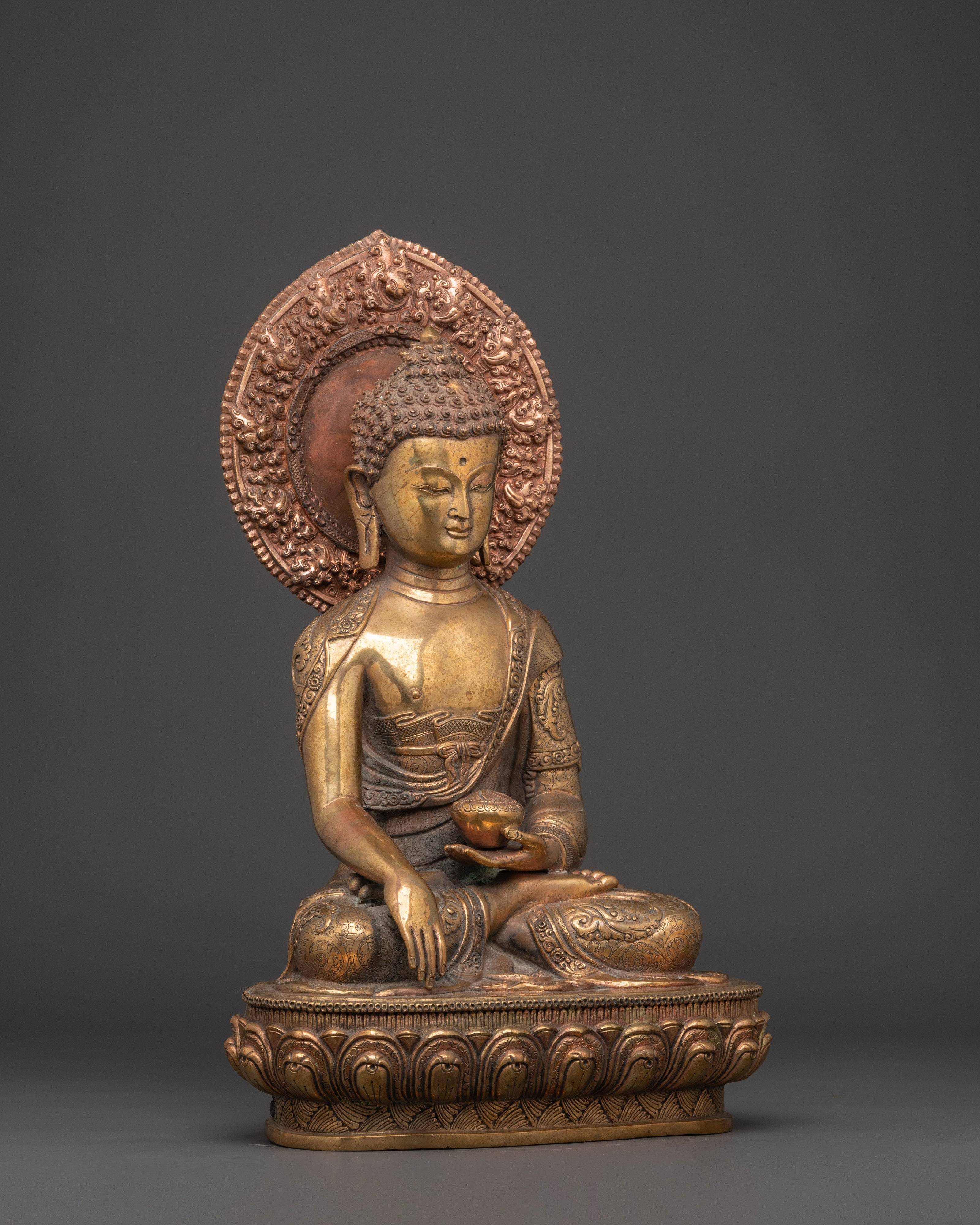 Shakyamuni Buddha Copper Statue With Halo | Figure with Halo