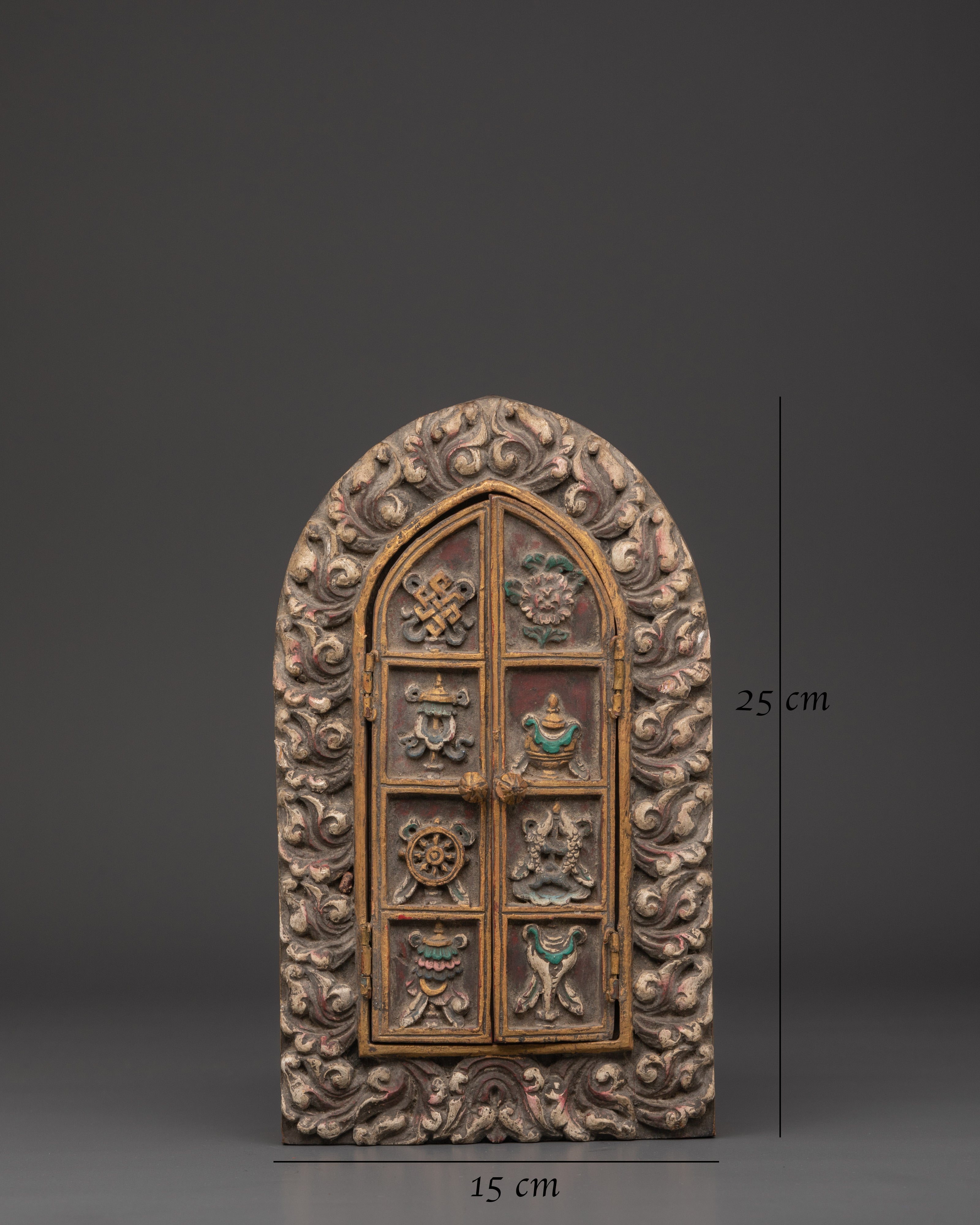 Tibetan Guru Rinpoche Shrine Box | Handcarved Wooden Altar Cabinet