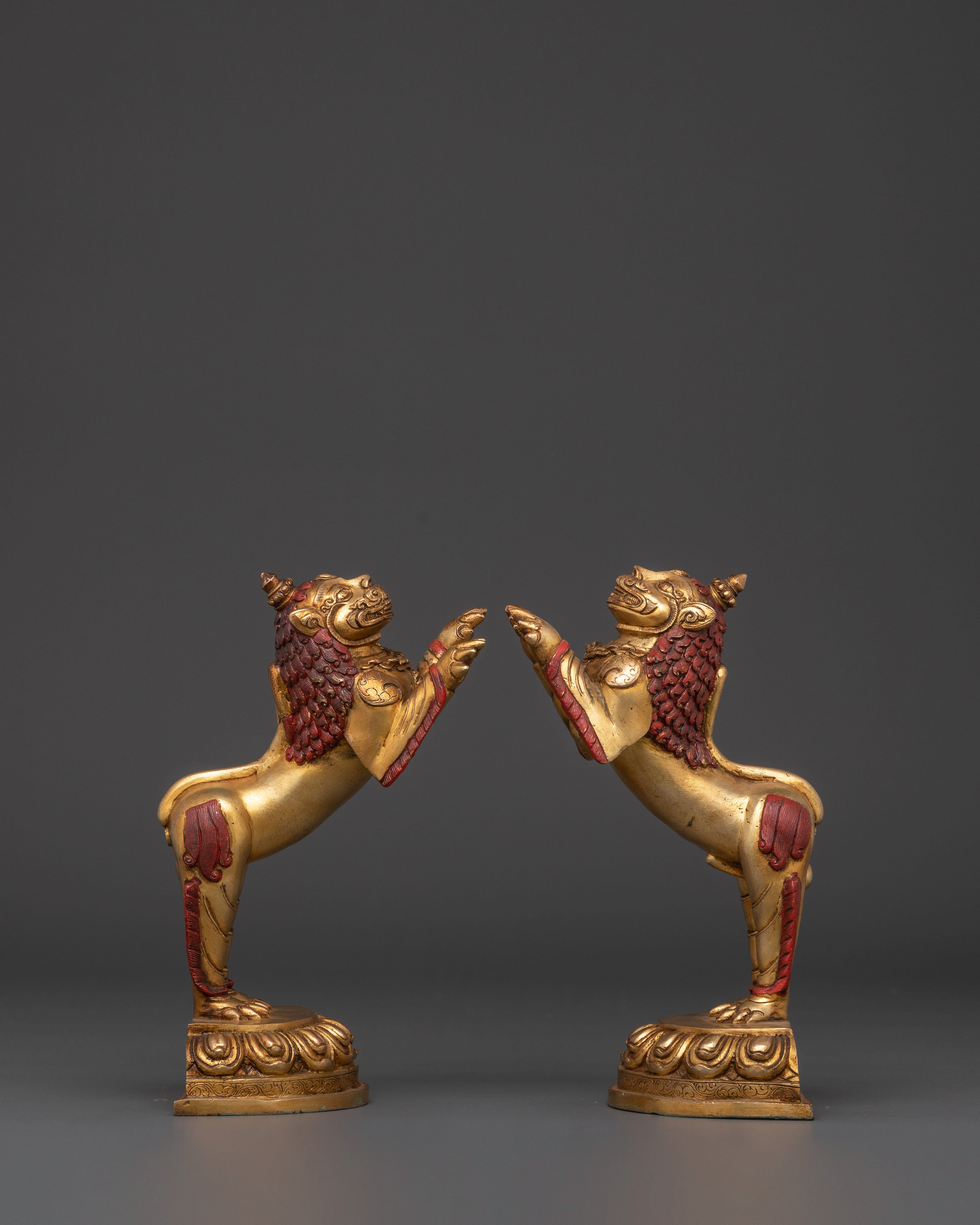 Golden Lion Statues Set | Handcrafted Copper with Gold Plating