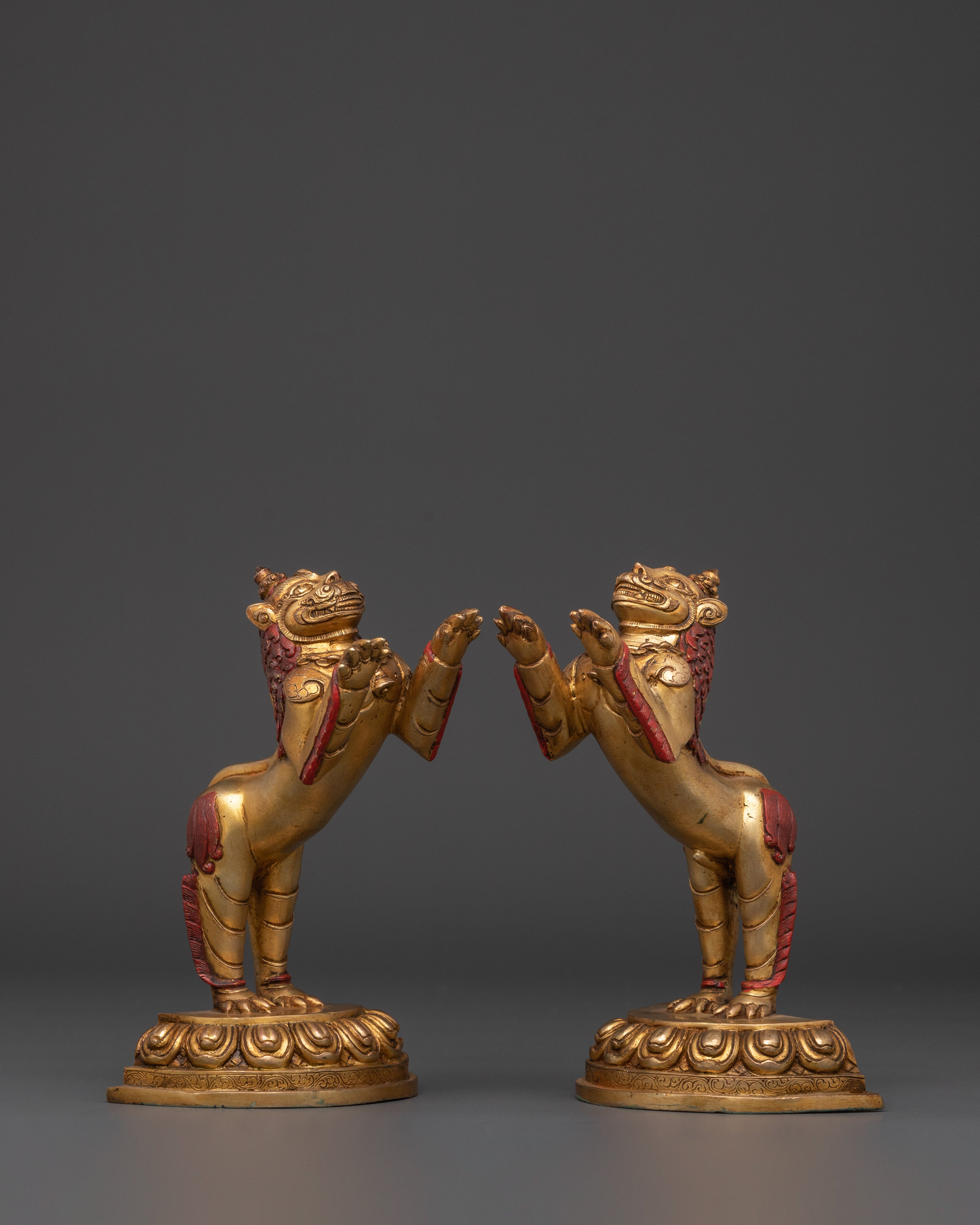 Golden Lion Statues Set | Handcrafted Copper with Gold Plating