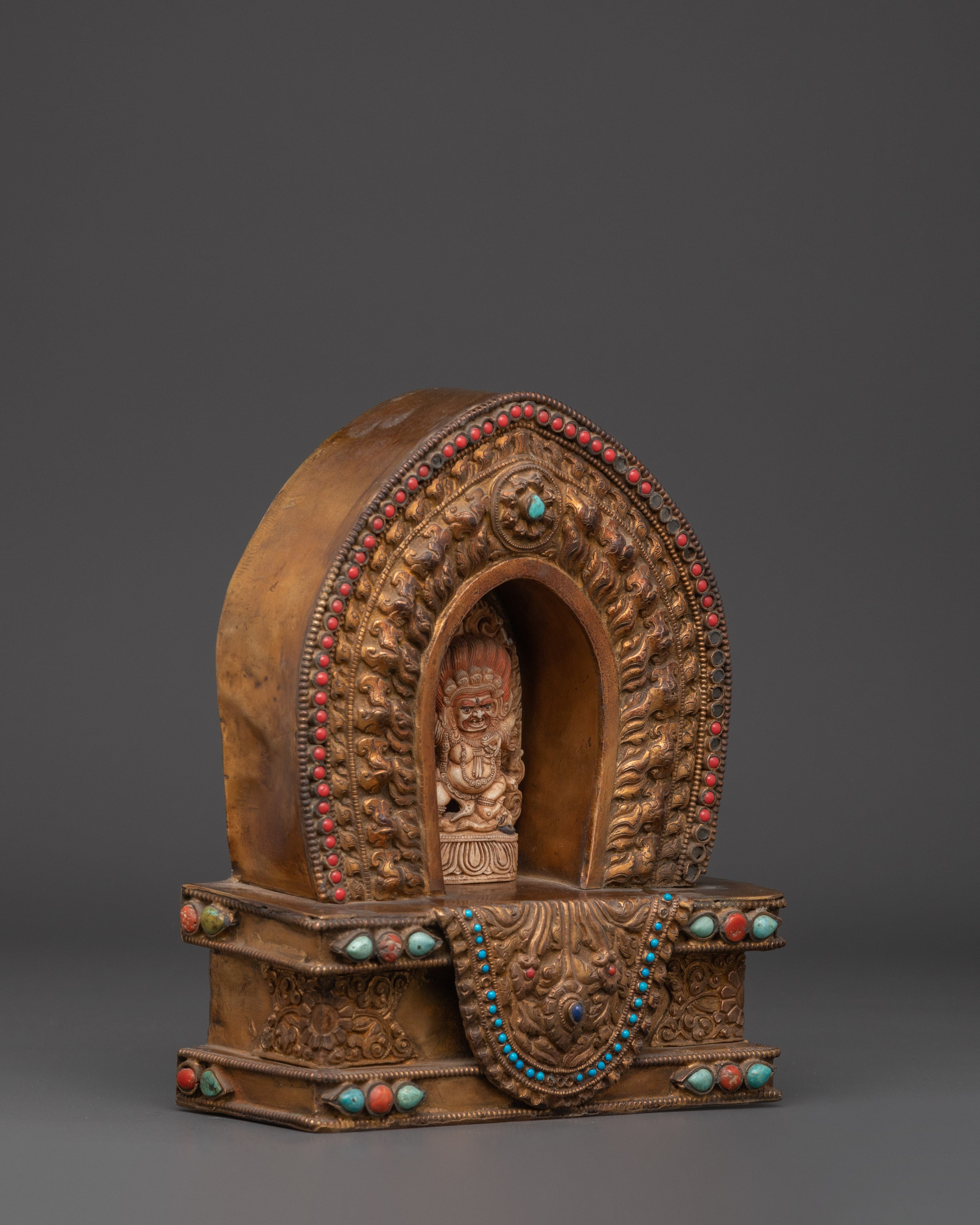 Buddhist Amulet Box | Handmade Yak Bone & Copper Body with Gold Plated