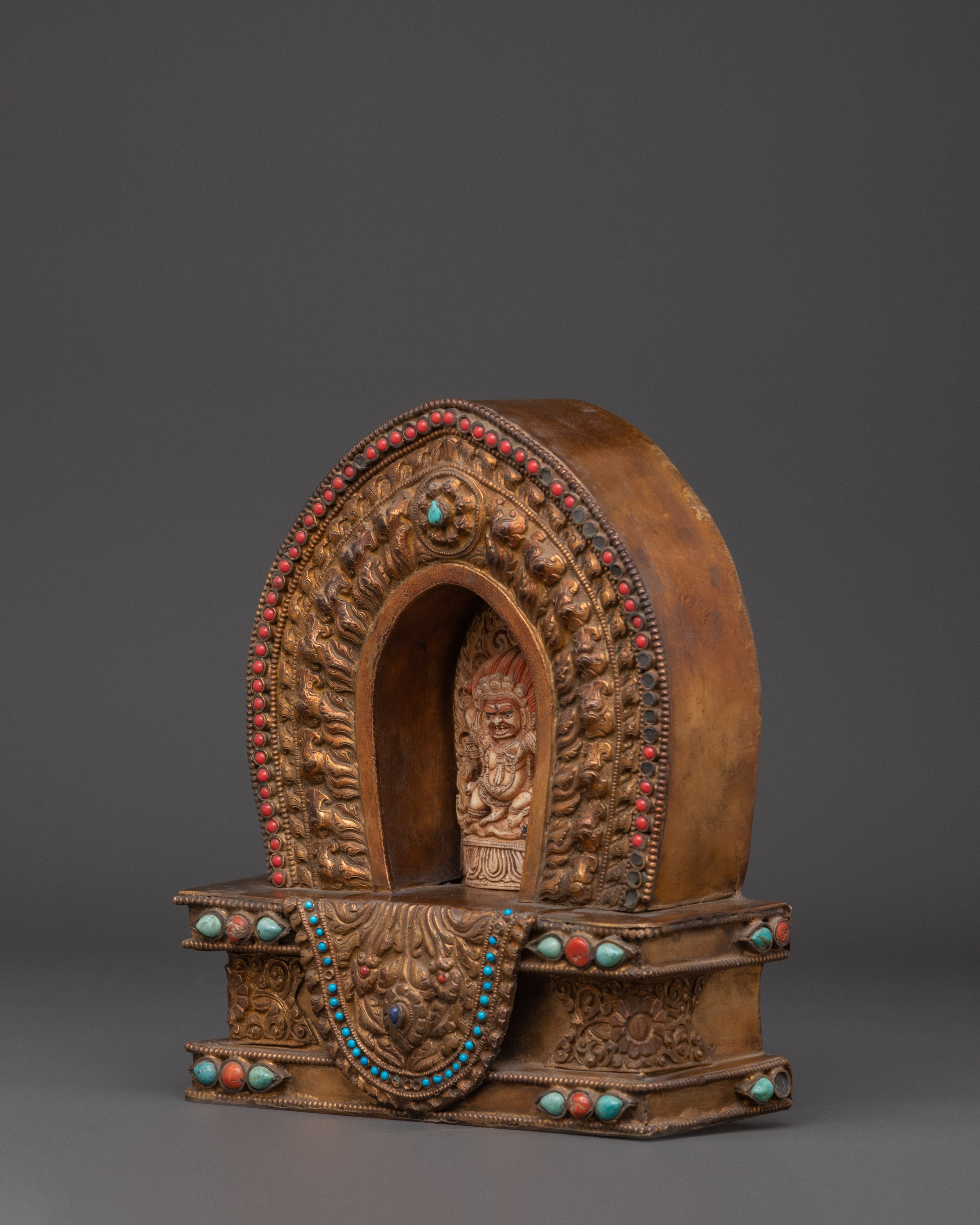 Buddhist Amulet Box | Handmade Yak Bone & Copper Body with Gold Plated