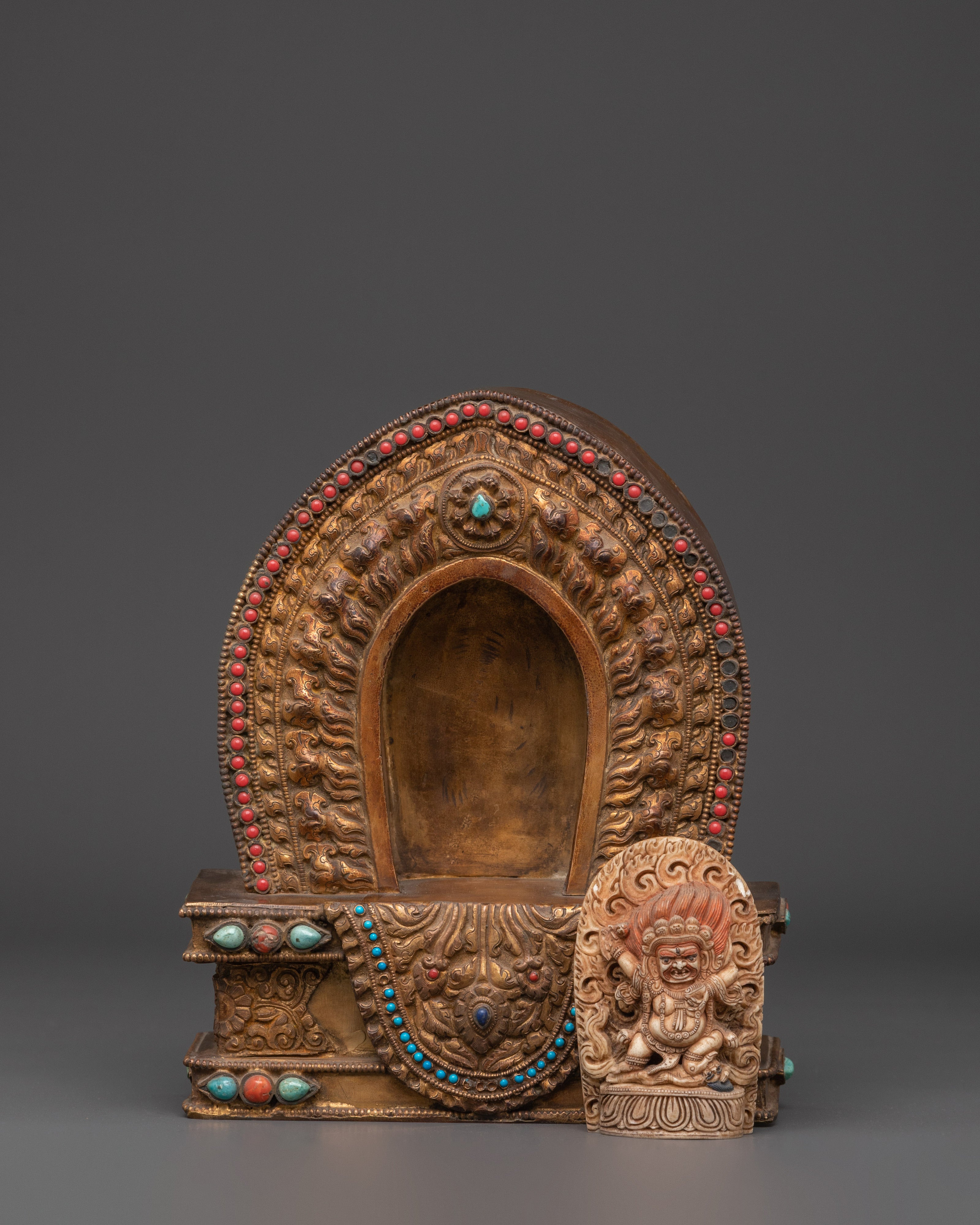 Buddhist Amulet Box | Handmade Yak Bone & Copper Body with Gold Plated