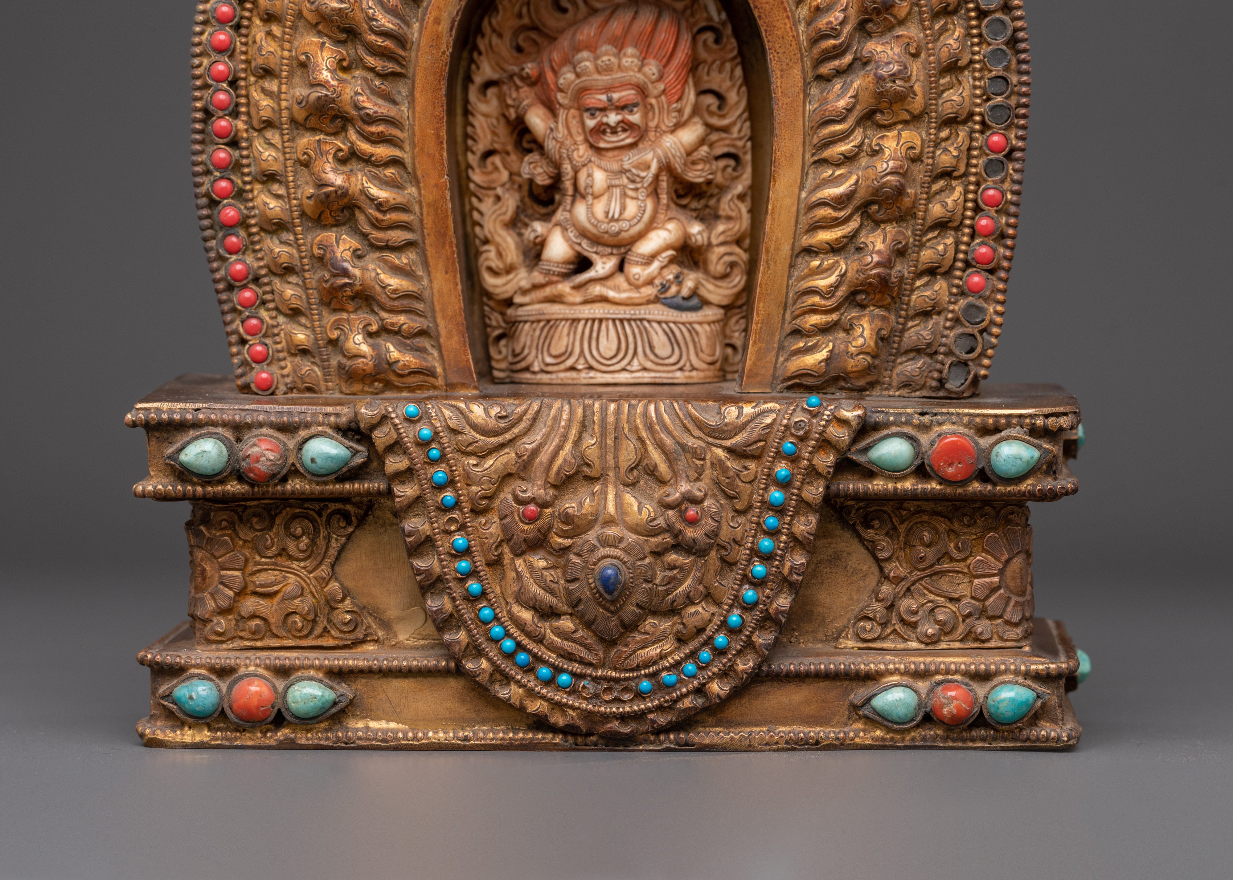 Buddhist Amulet Box | Handmade Yak Bone & Copper Body with Gold Plated
