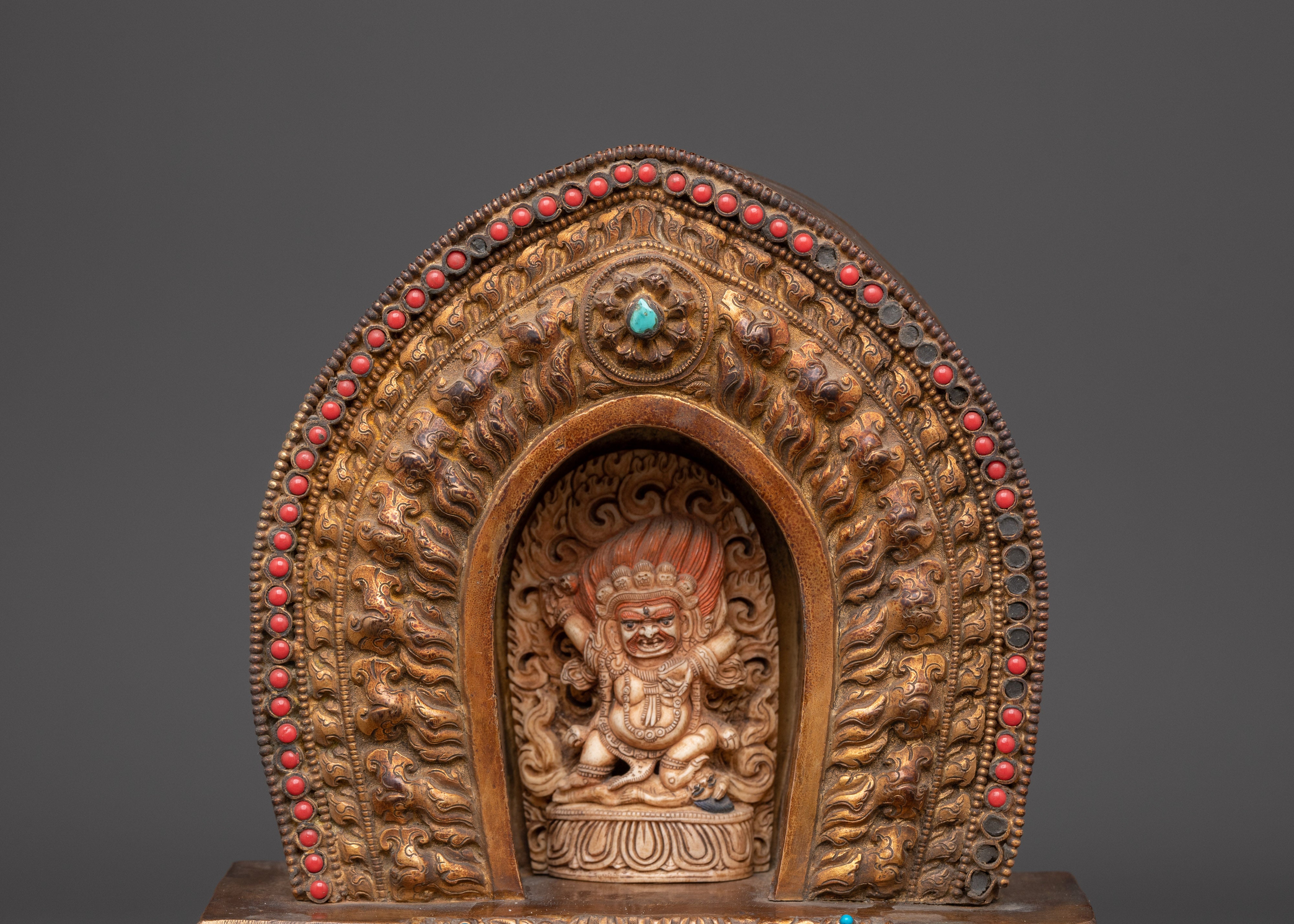 Buddhist Amulet Box | Handmade Yak Bone & Copper Body with Gold Plated