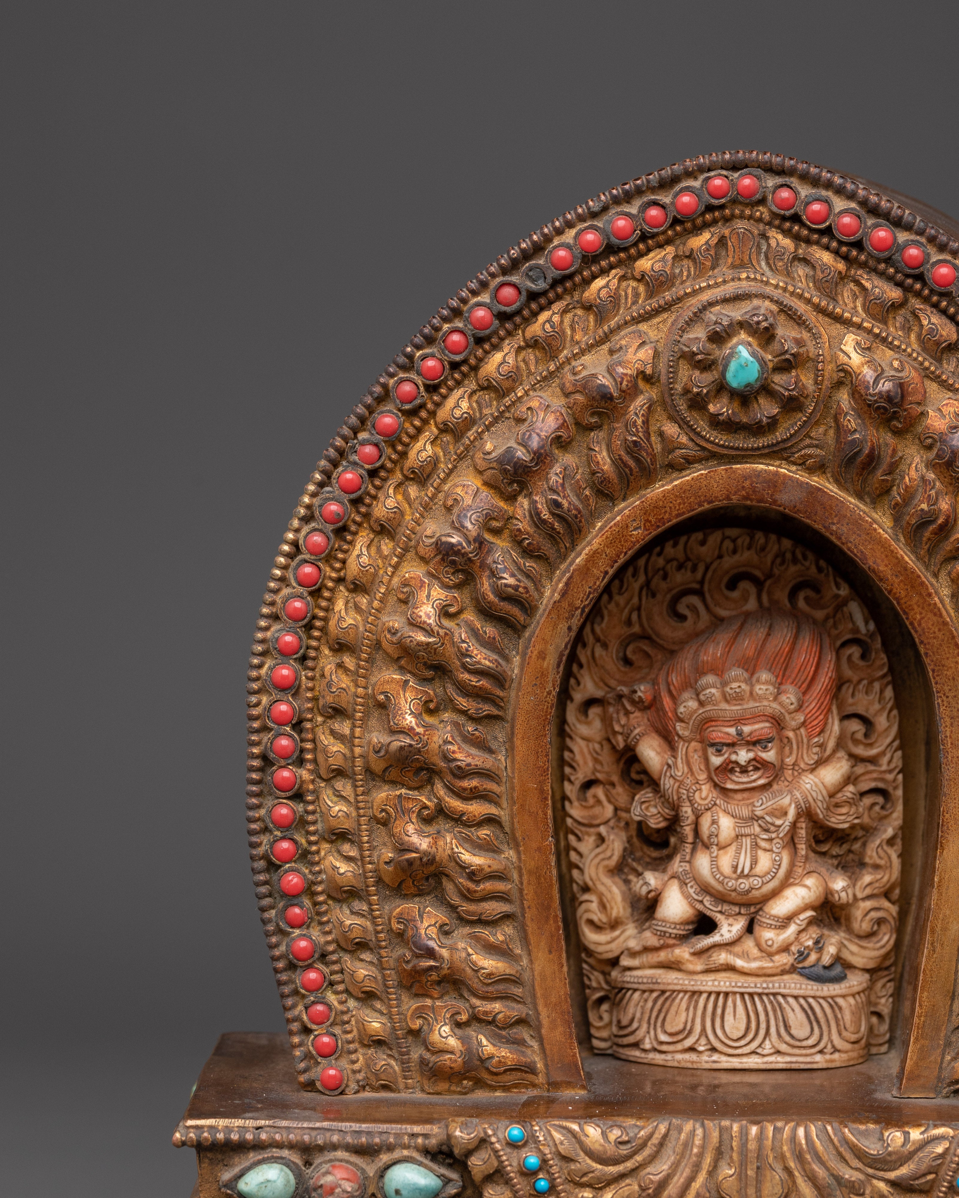 Buddhist Amulet Box | Handmade Yak Bone & Copper Body with Gold Plated