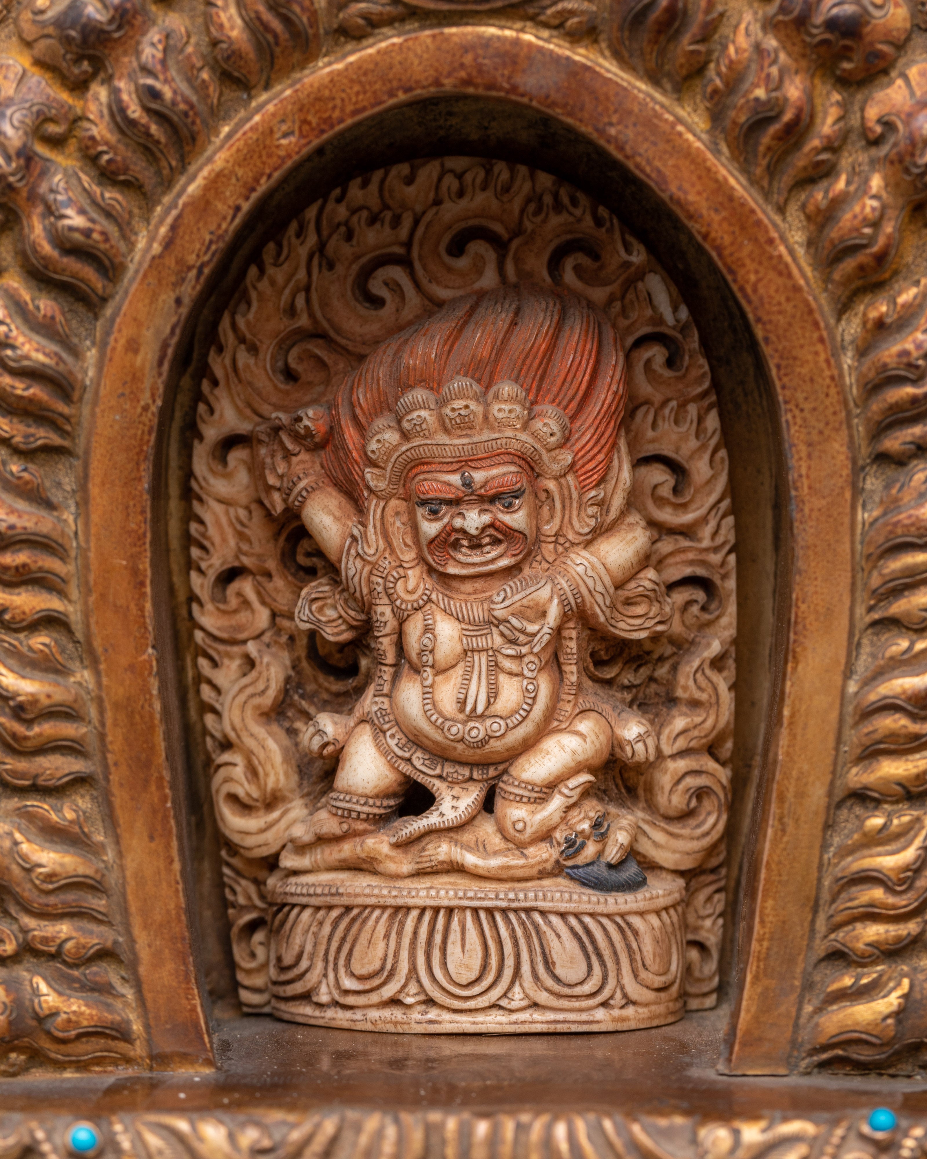 Buddhist Amulet Box | Handmade Yak Bone & Copper Body with Gold Plated