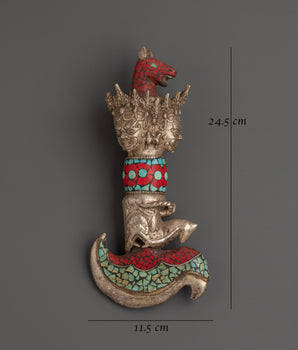 Handcrafted Wrathful Deity Kartika Knife | Brass & Silver Ritual Tool