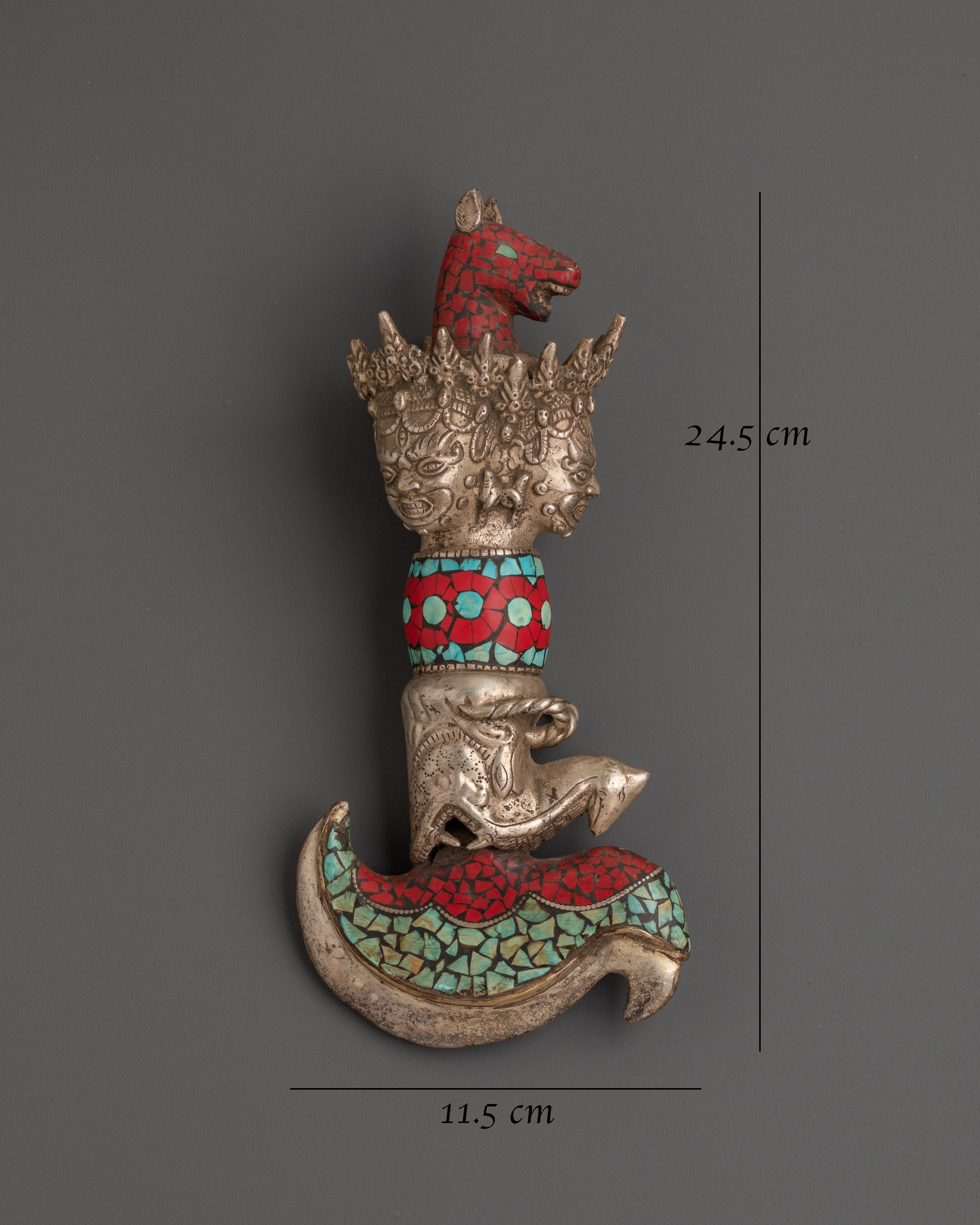 Handcrafted Wrathful Deity Kartika Knife | Brass & Silver Ritual Tool