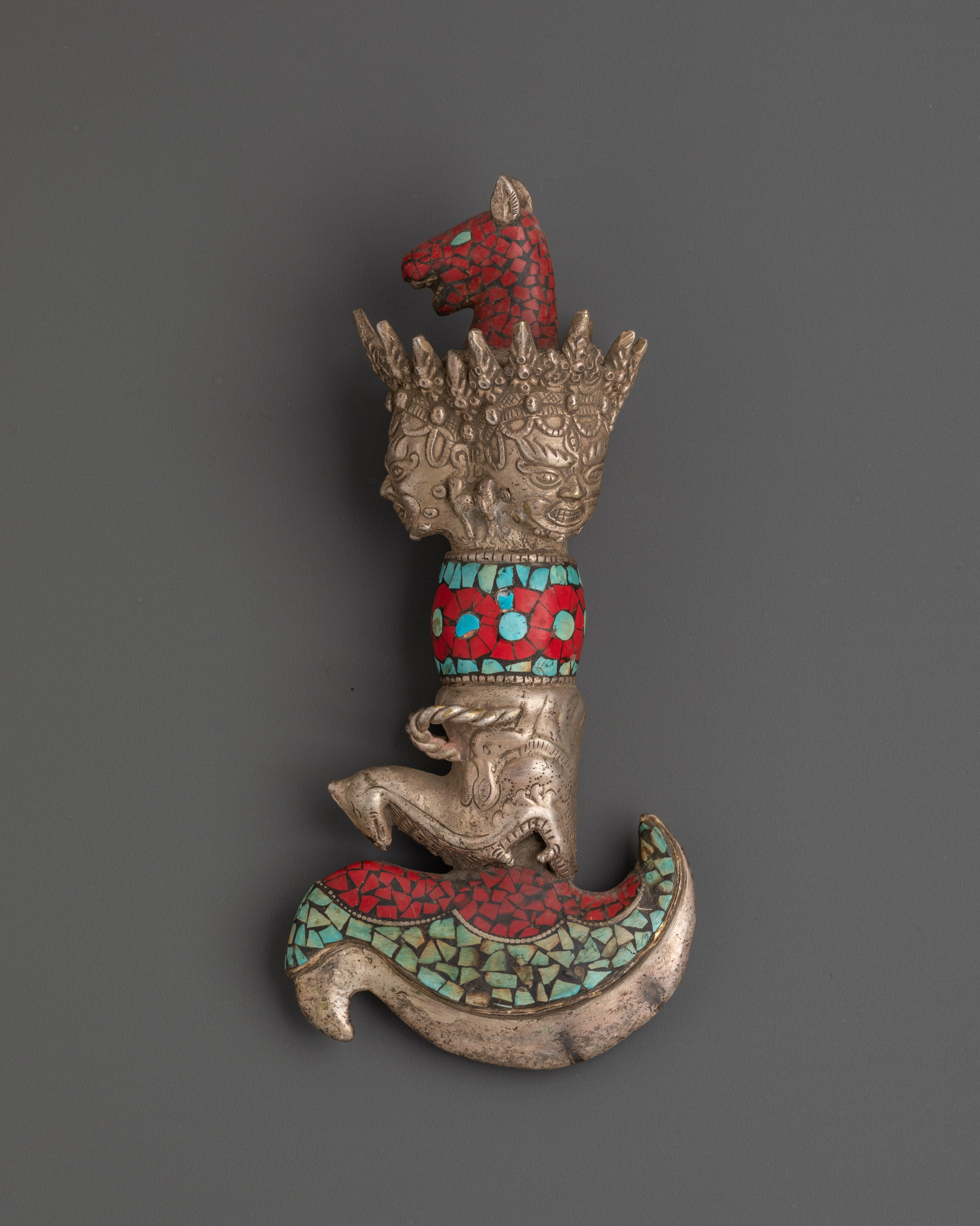 Handcrafted Wrathful Deity Kartika Knife | Brass & Silver Ritual Tool