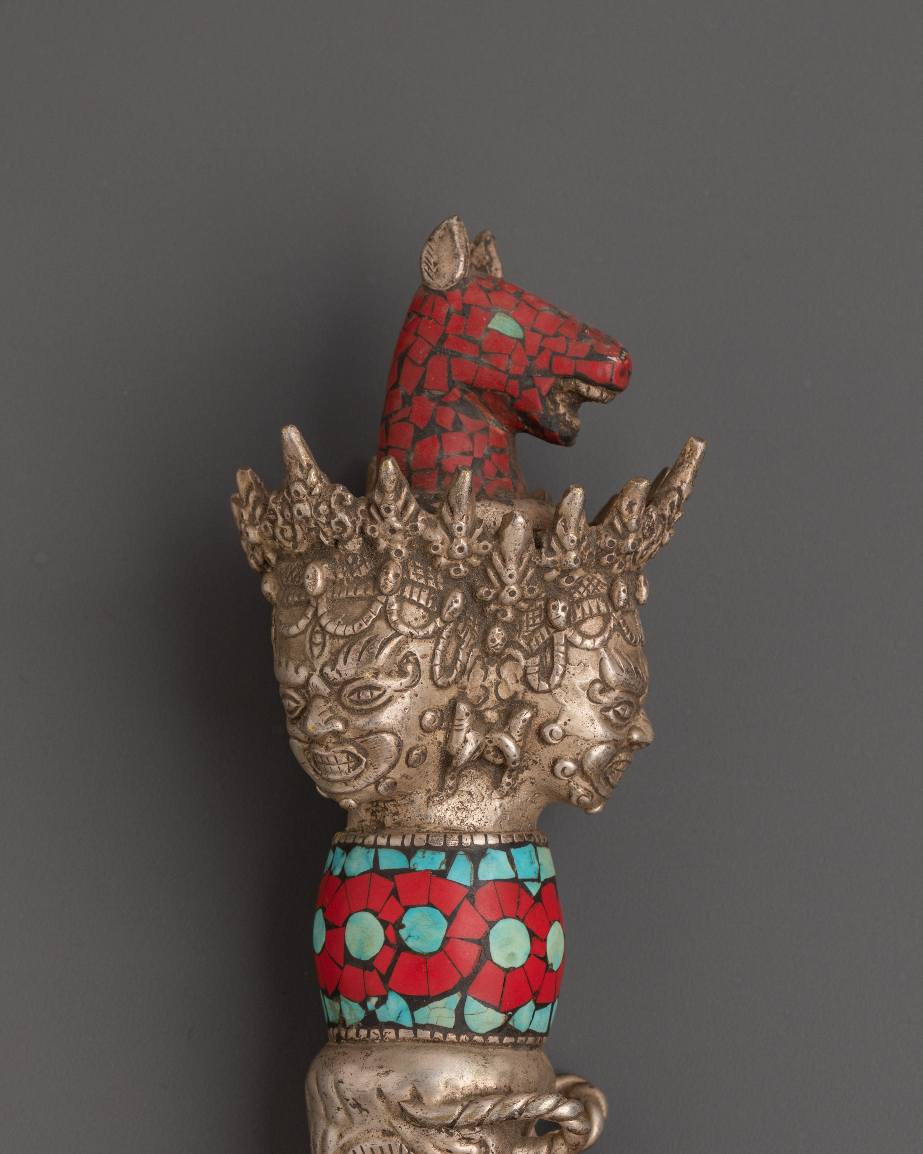 Handcrafted Wrathful Deity Kartika Knife | Brass & Silver Ritual Tool