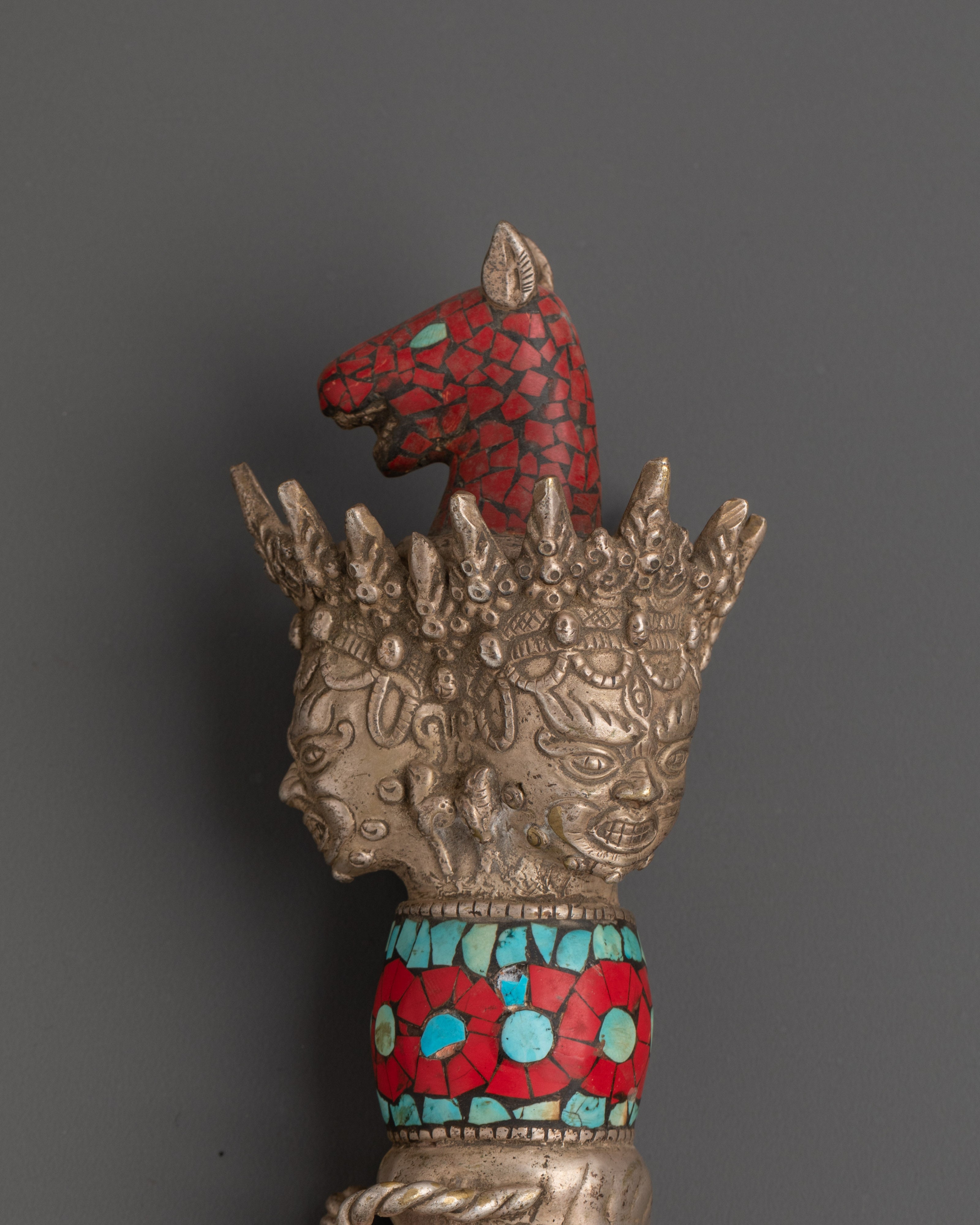 Handcrafted Wrathful Deity Kartika Knife | Brass & Silver Ritual Tool