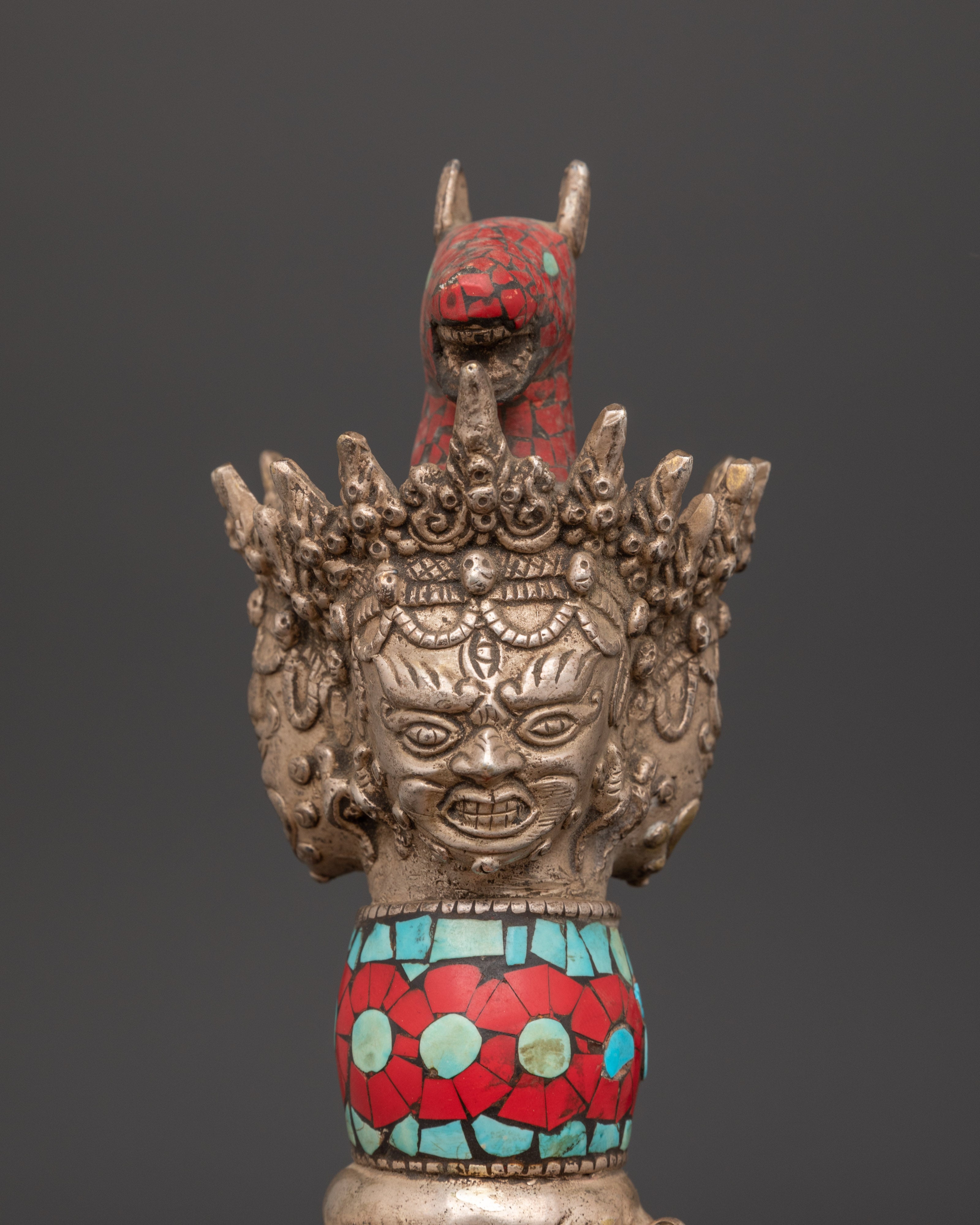 Handcrafted Wrathful Deity Kartika Knife | Brass & Silver Ritual Tool