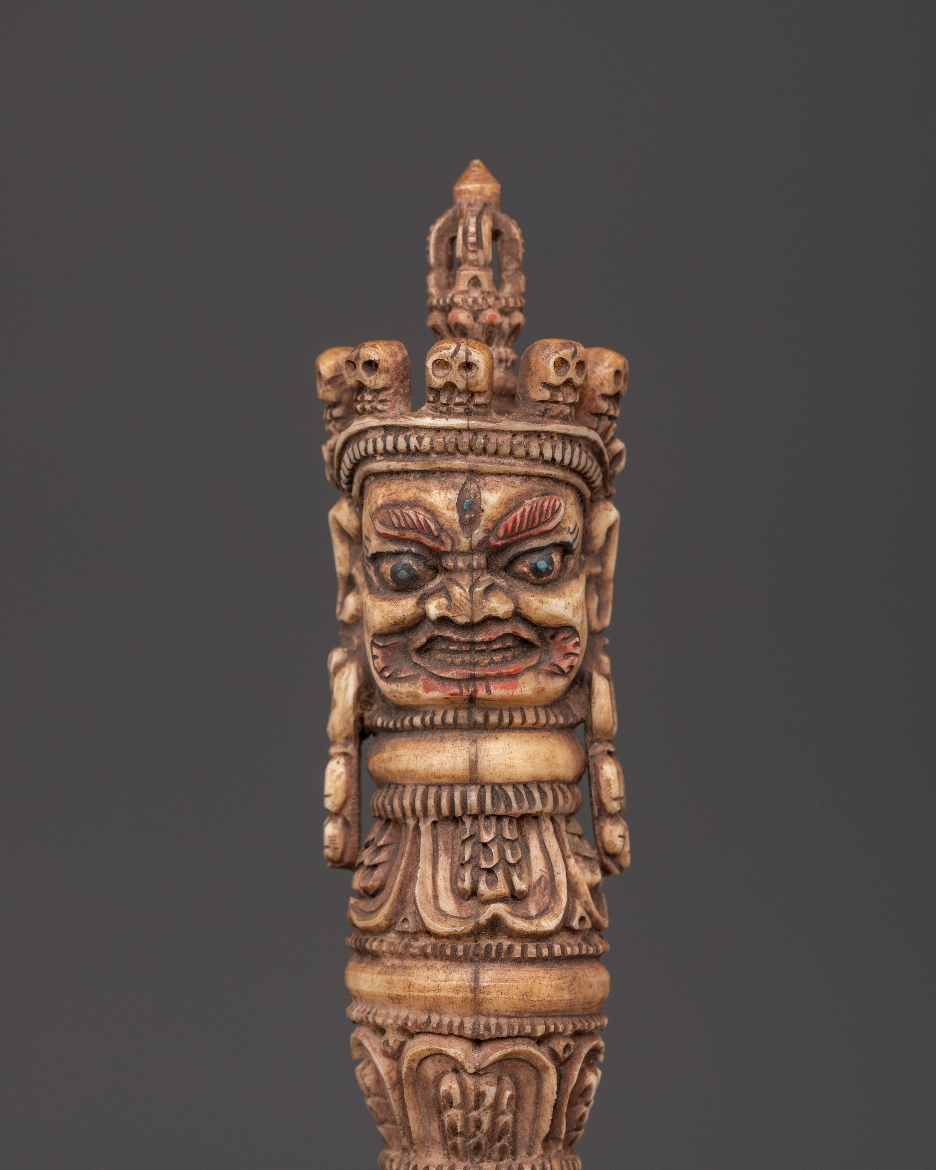 Hand-Carved Yak Bone Tibetan Phurba Dagger | Sacred Ritual Tool