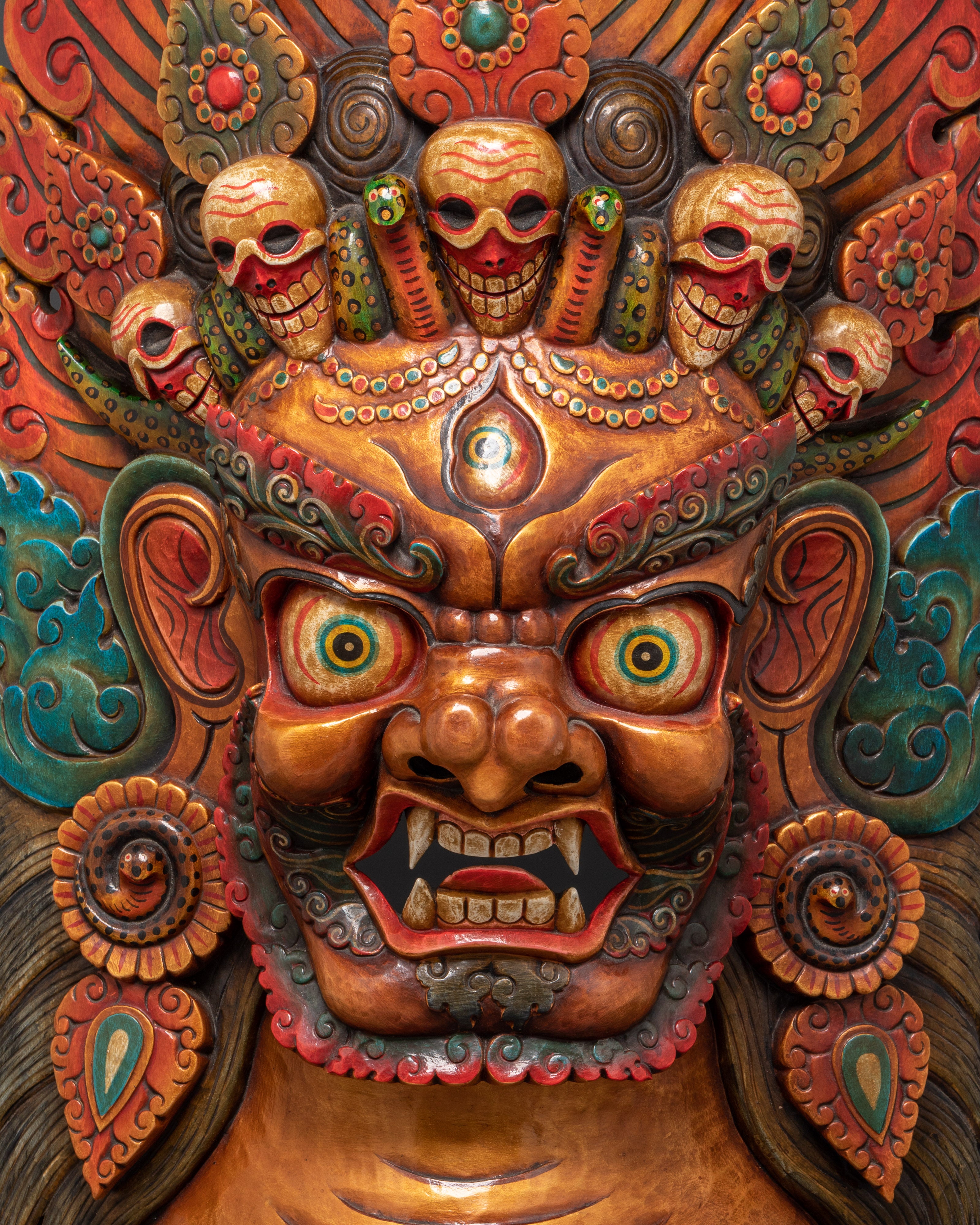 Decorative Spiritual Bhairav Mask Wall Hanging | Handcrafted Tibetan Protector Deity Mask