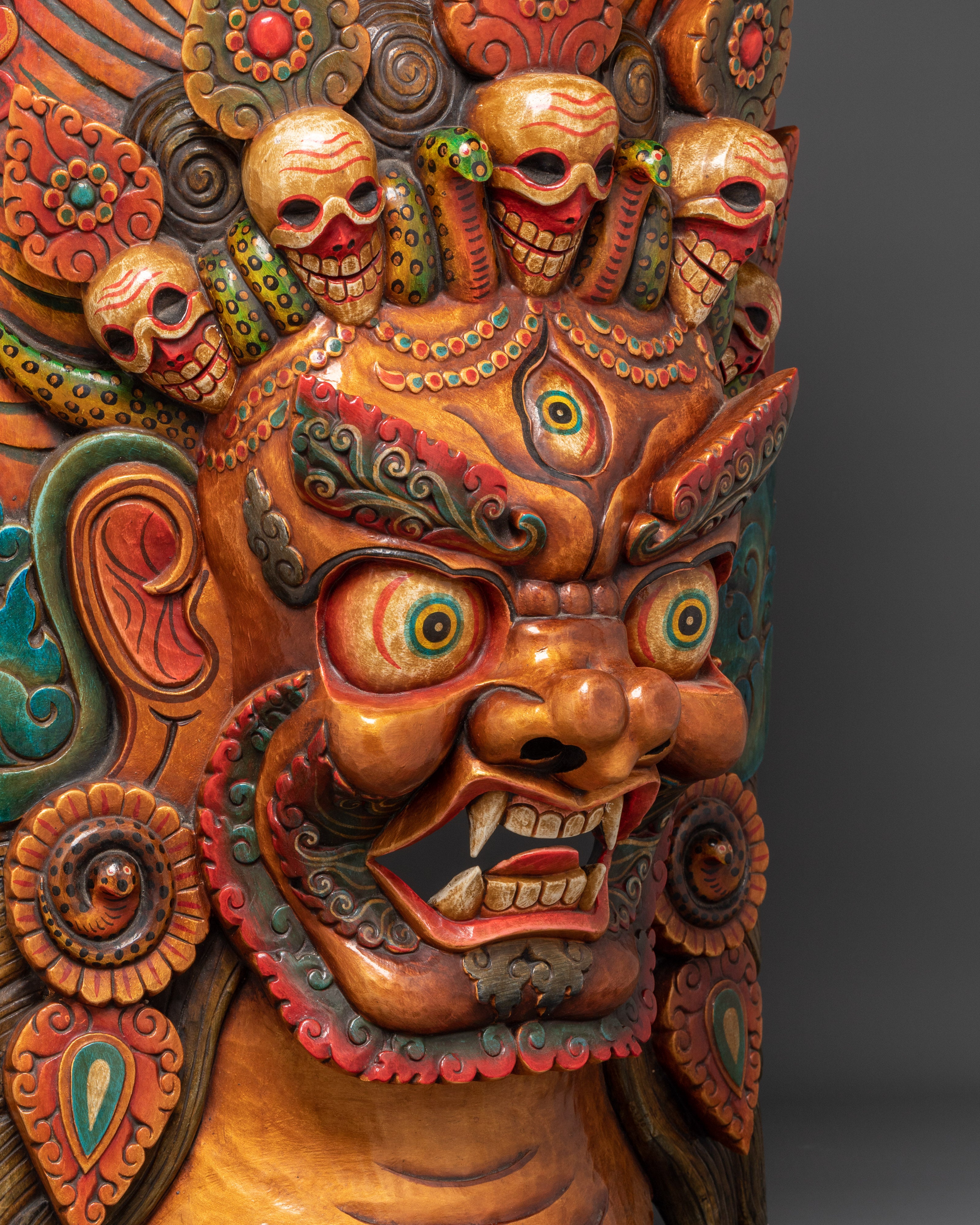 Decorative Spiritual Bhairav Mask Wall Hanging | Handcrafted Tibetan Protector Deity Mask