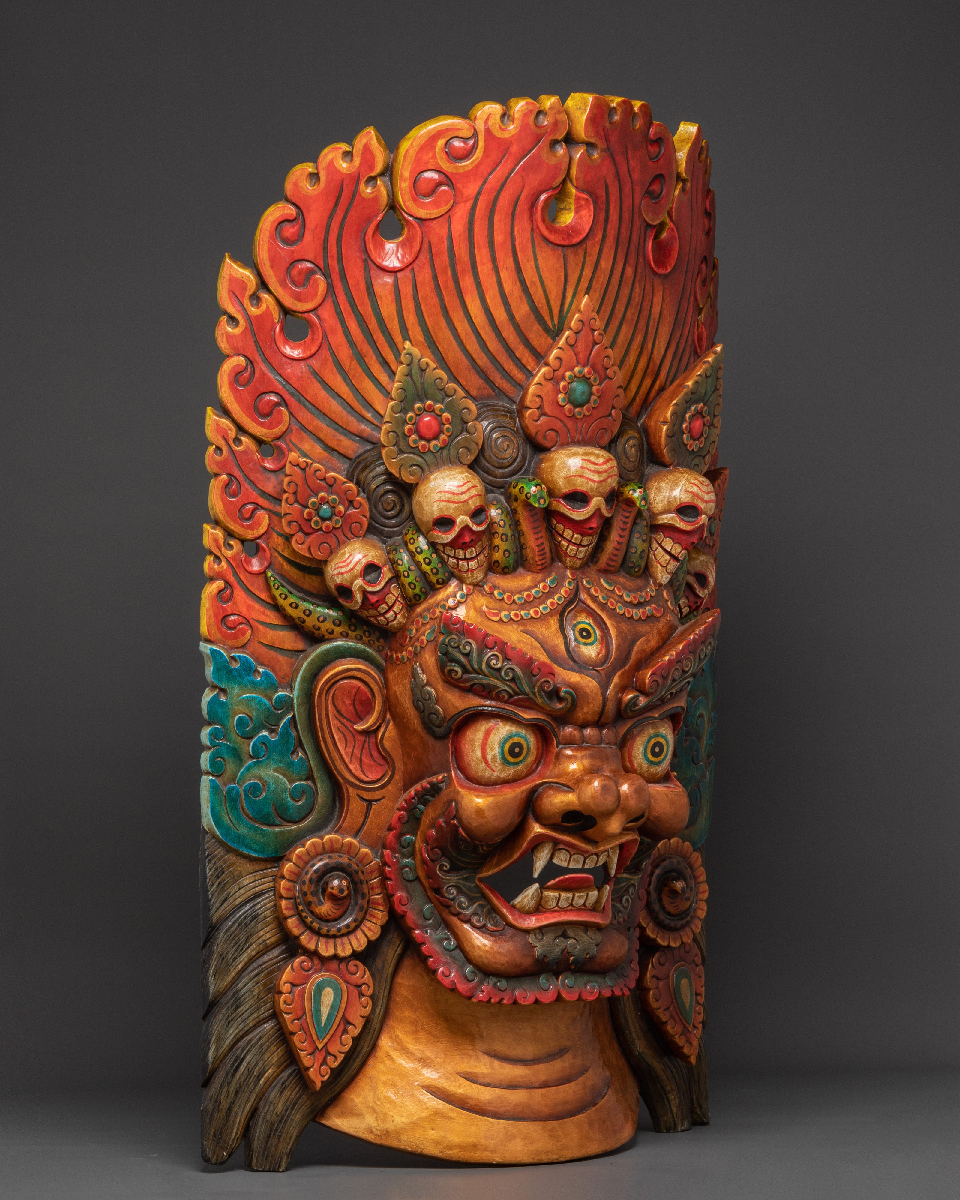Decorative Spiritual Bhairav Mask Wall Hanging | Handcrafted Tibetan Protector Deity Mask