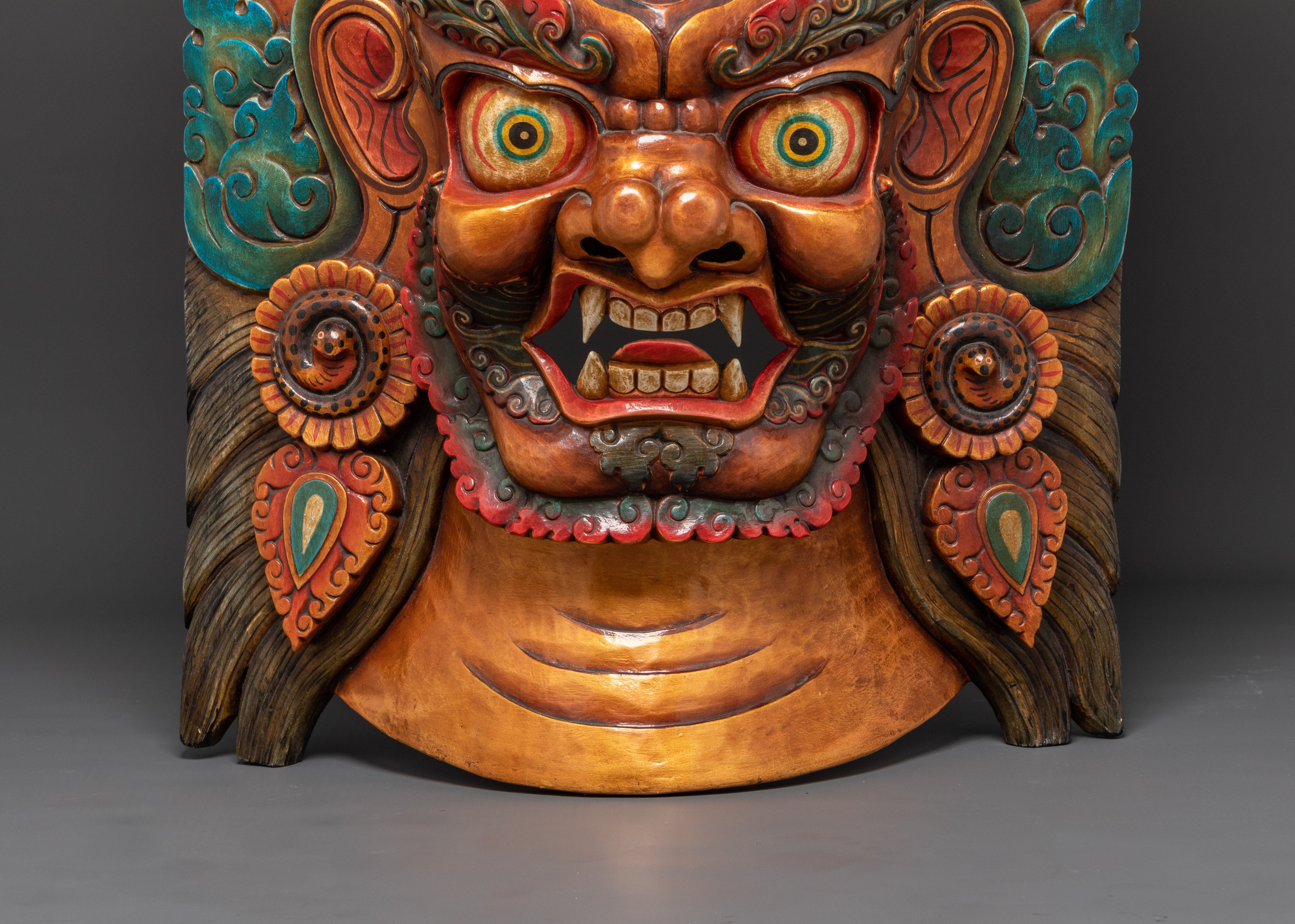 Decorative Spiritual Bhairav Mask Wall Hanging | Handcrafted Tibetan Protector Deity Mask