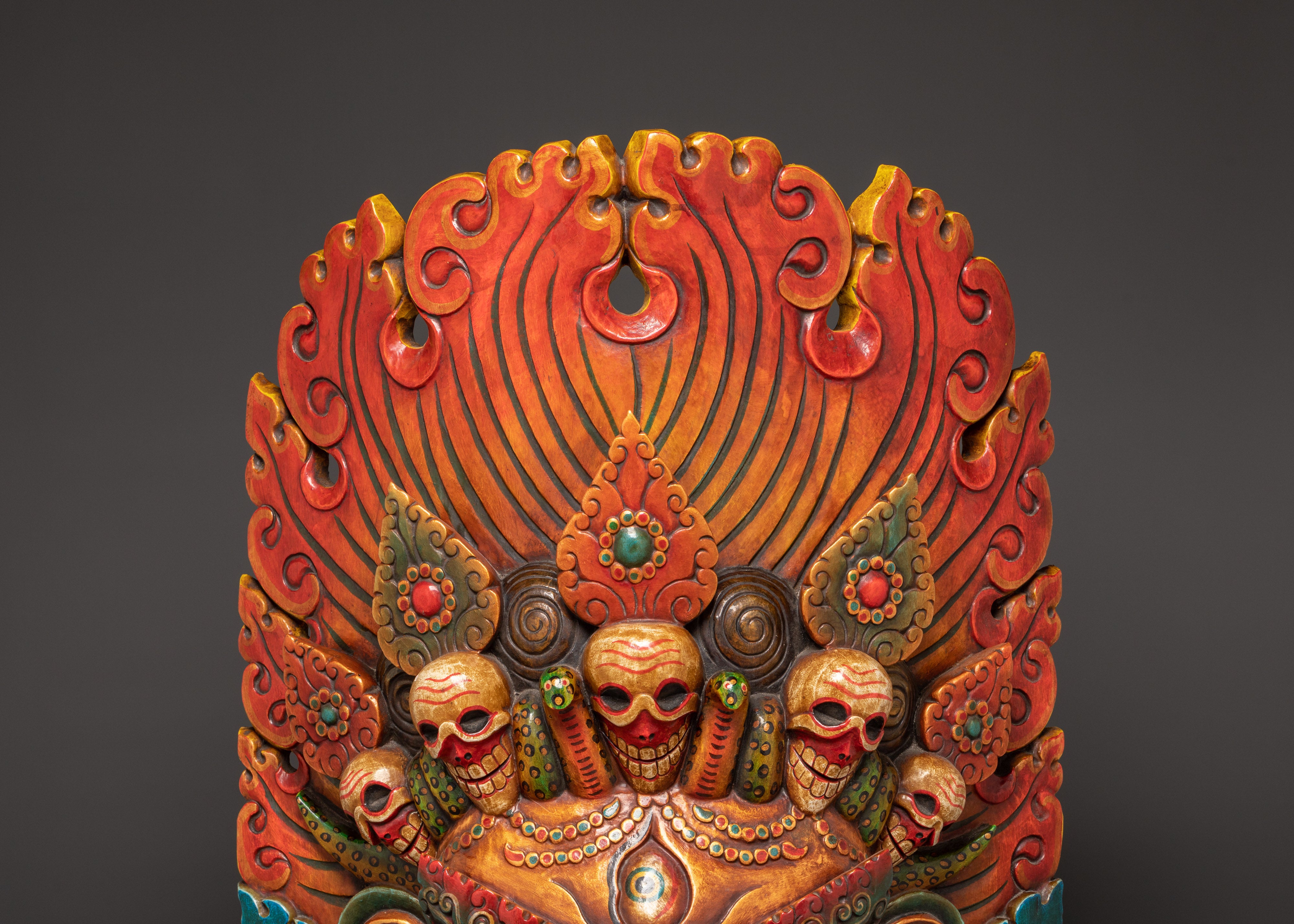 Decorative Spiritual Bhairav Mask Wall Hanging | Handcrafted Tibetan Protector Deity Mask