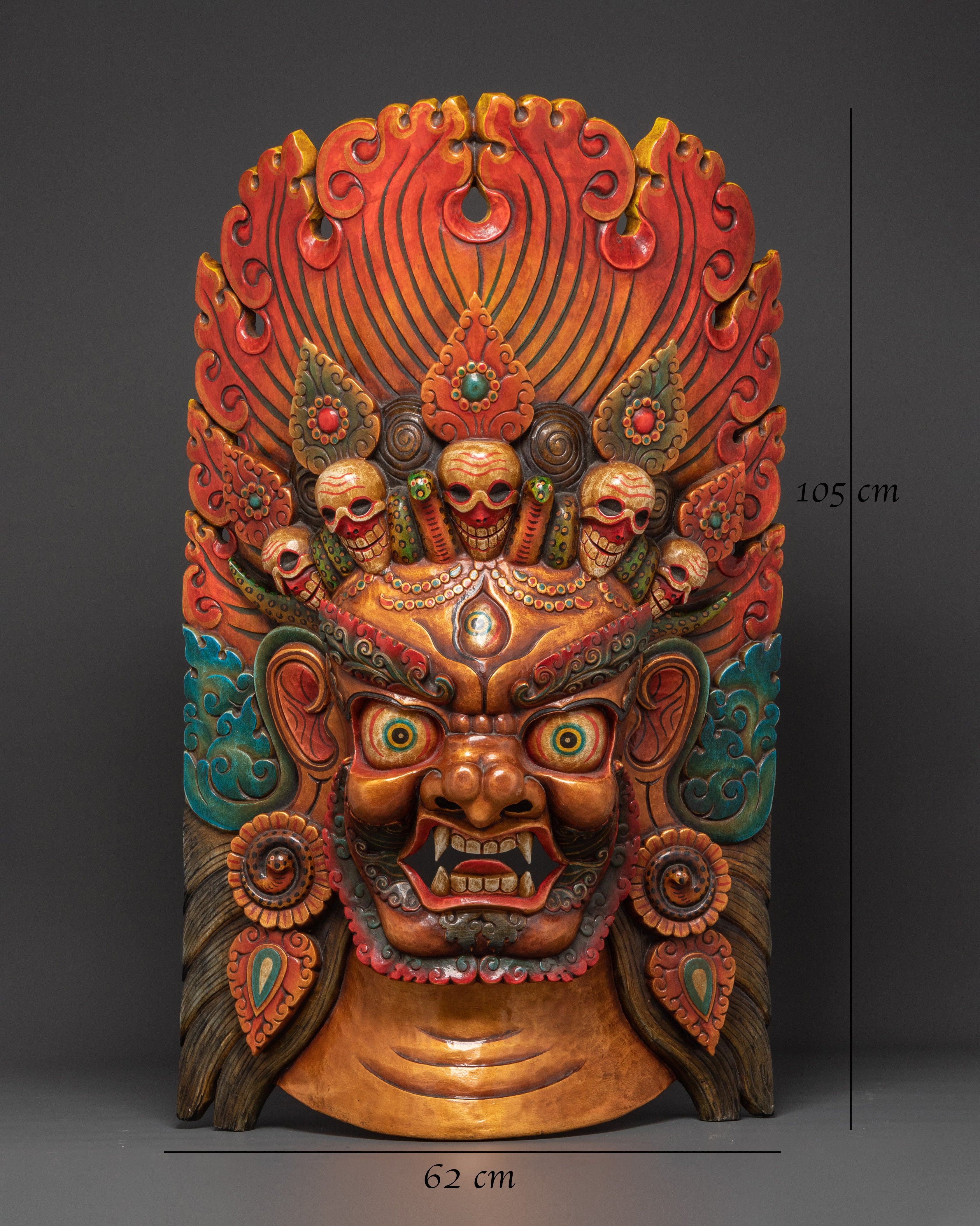 Decorative Spiritual Bhairav Mask Wall Hanging | Handcrafted Tibetan Protector Deity Mask