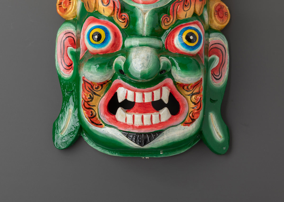 Tibetan Mahakala Wall Hanging | Handcrafted Wooden Protector Deity Mask