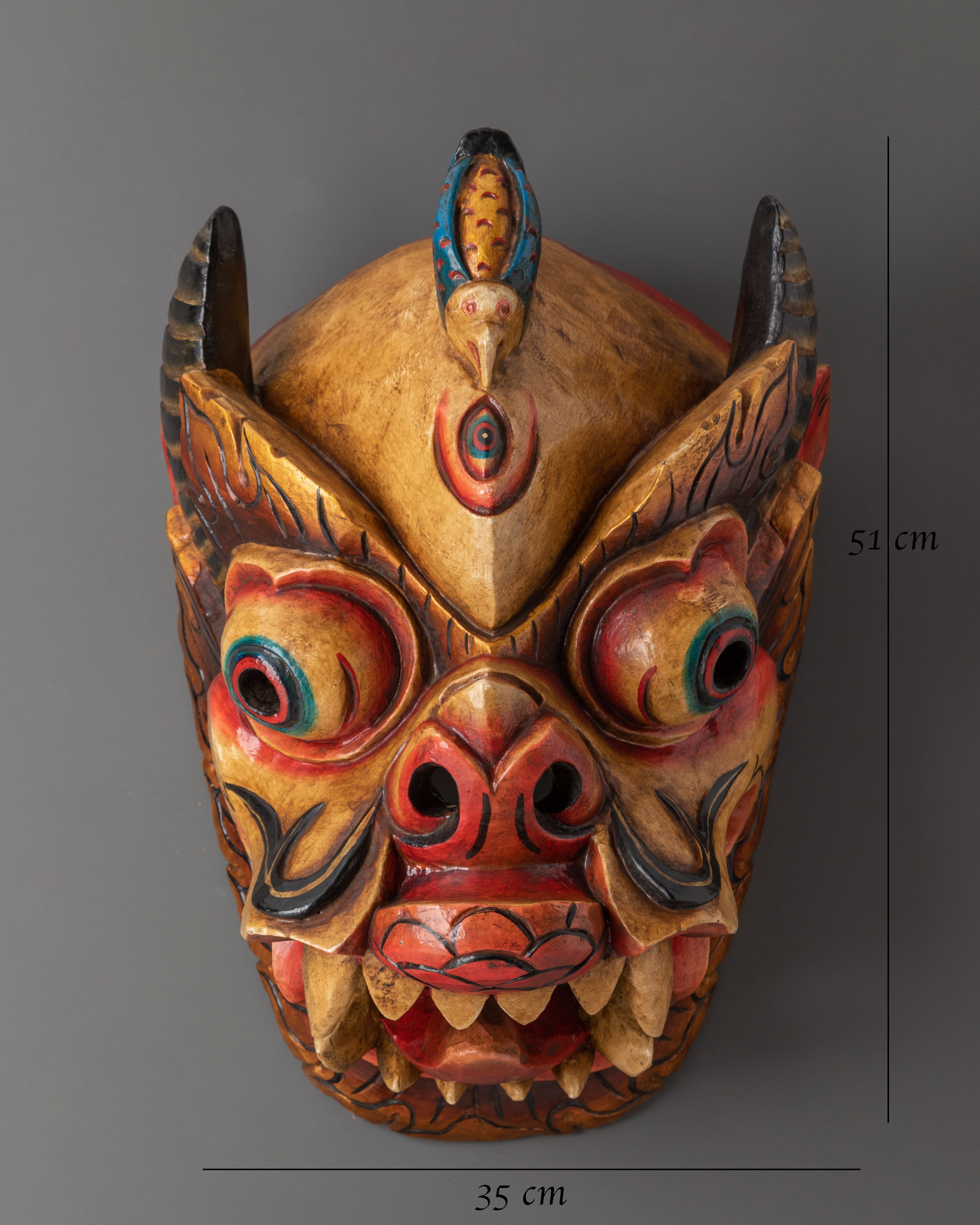 Handmade Tibetan Wall Mask with Snake Crown | Wrathful Deity Face for Altar
