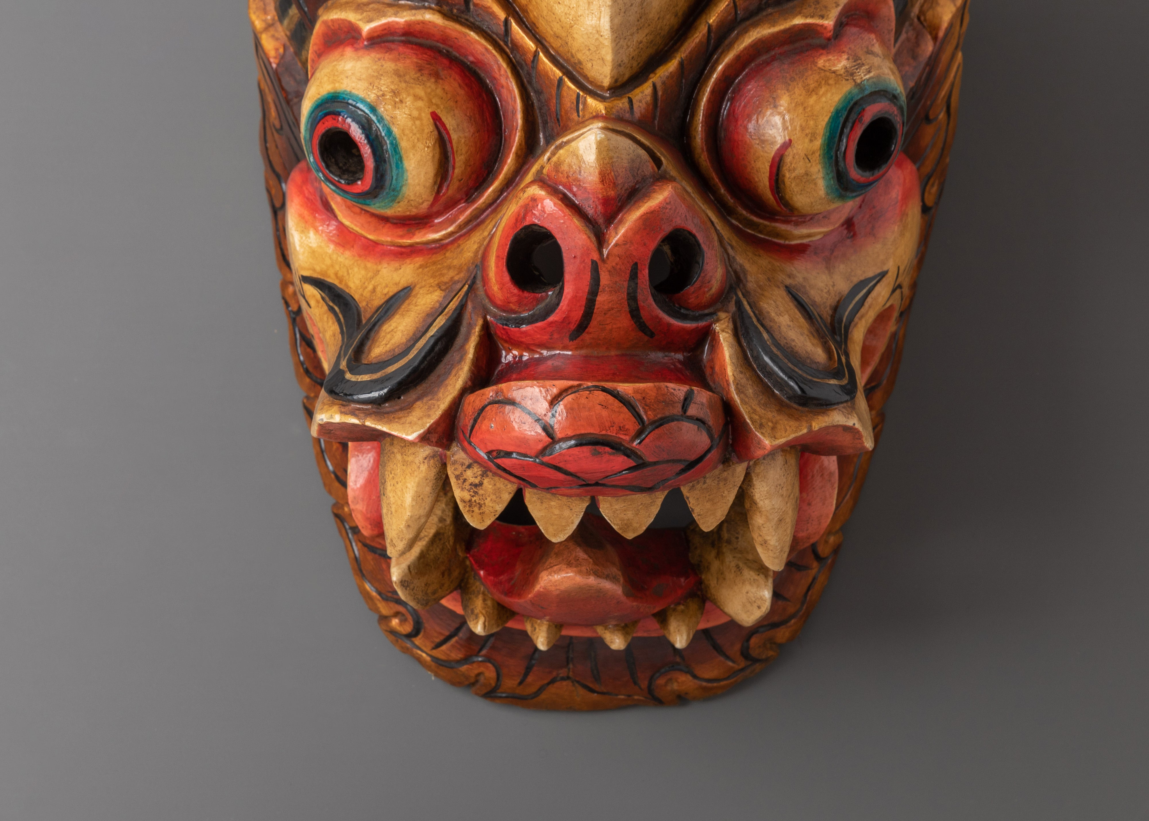 Handmade Tibetan Wall Mask with Snake Crown | Wrathful Deity Face for Altar