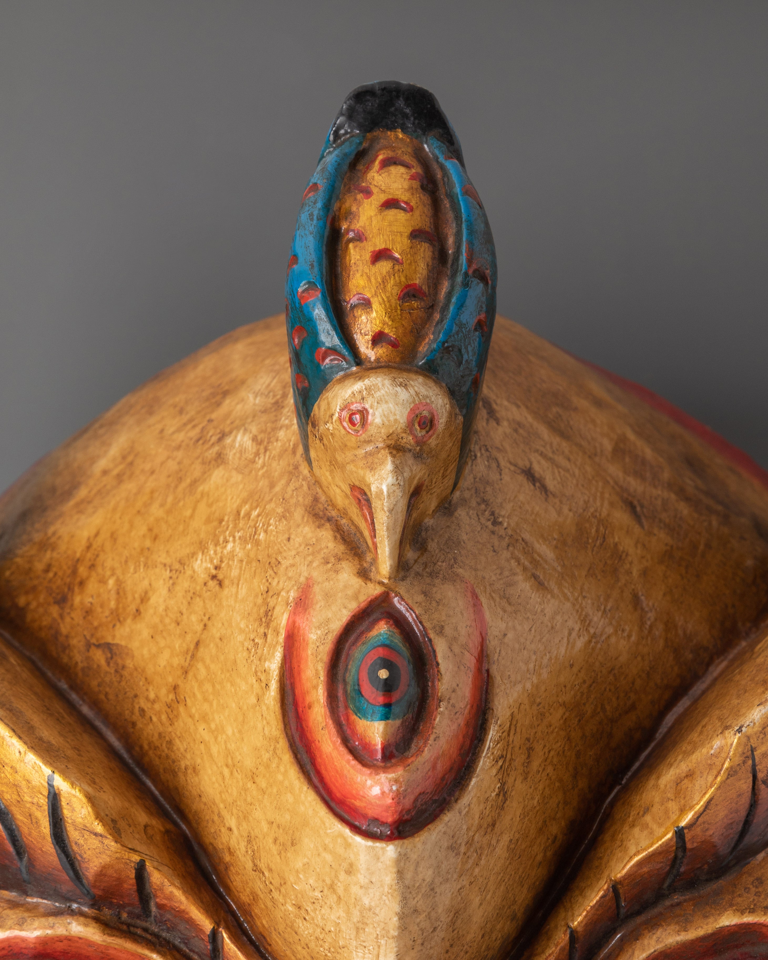 Handmade Tibetan Wall Mask with Snake Crown | Wrathful Deity Face for Altar