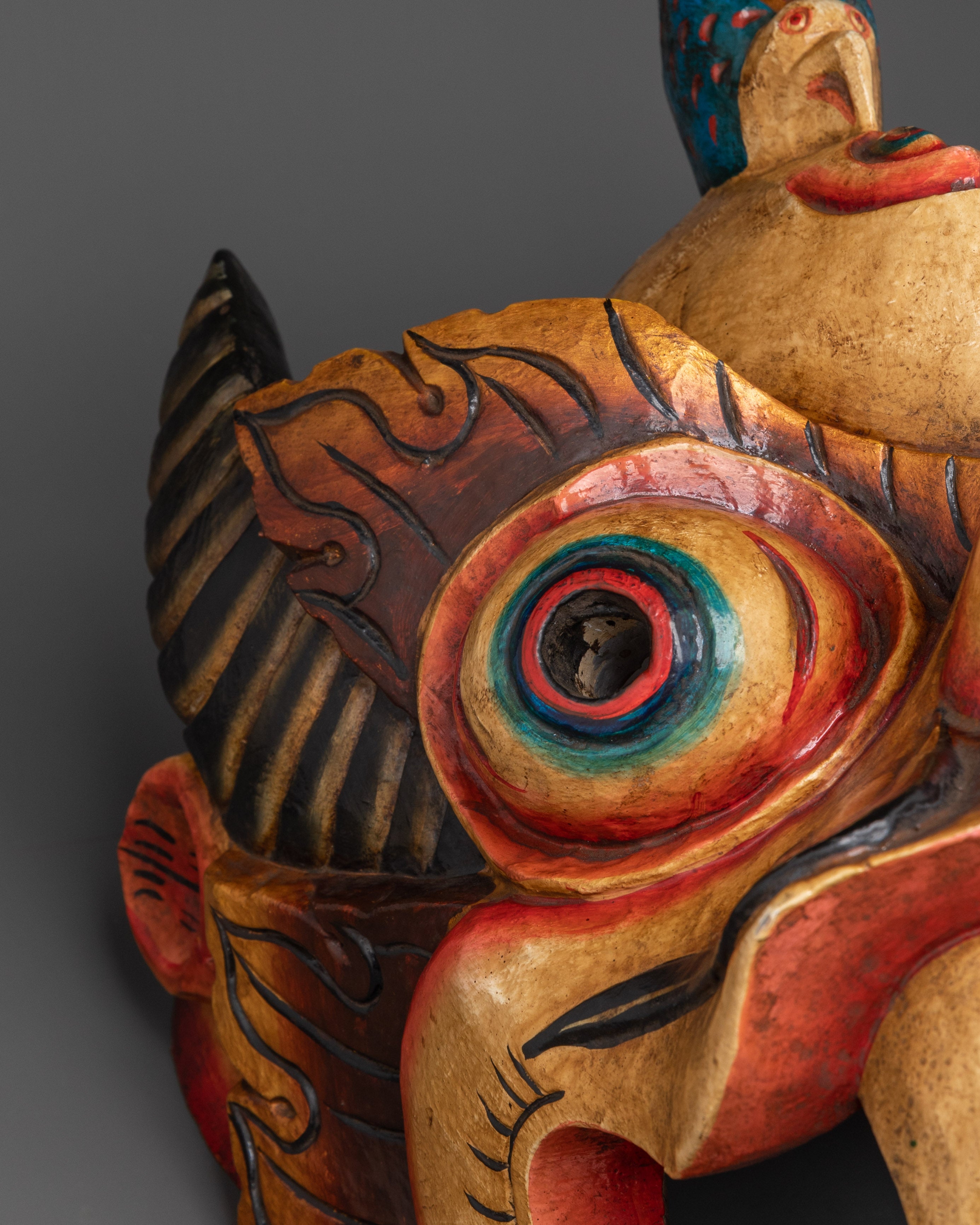Handmade Tibetan Wall Mask with Snake Crown | Wrathful Deity Face for Altar
