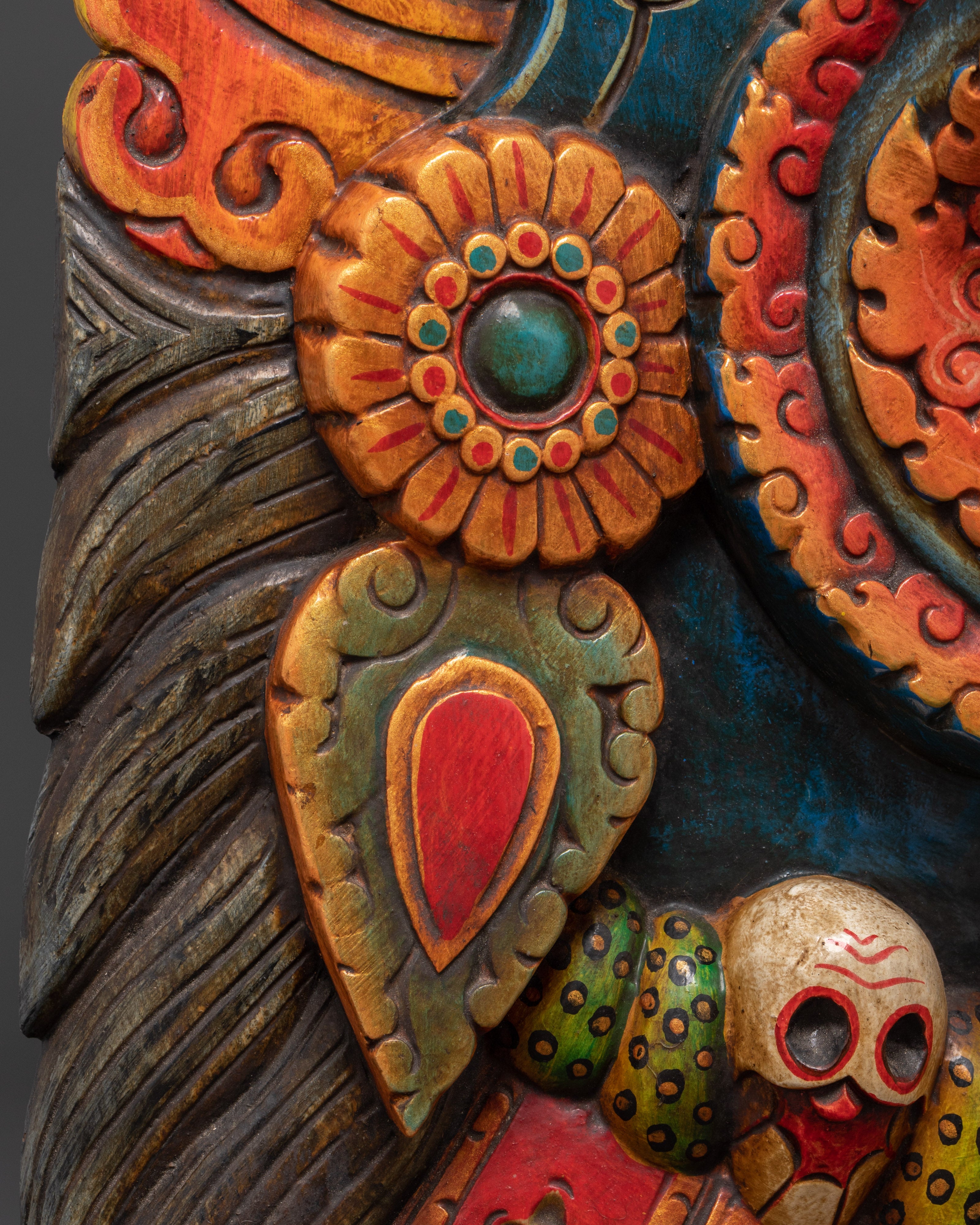 Hand-Carved Tibetan Mahakala Mask Wall Art | Fierce Guardian Deity Mask