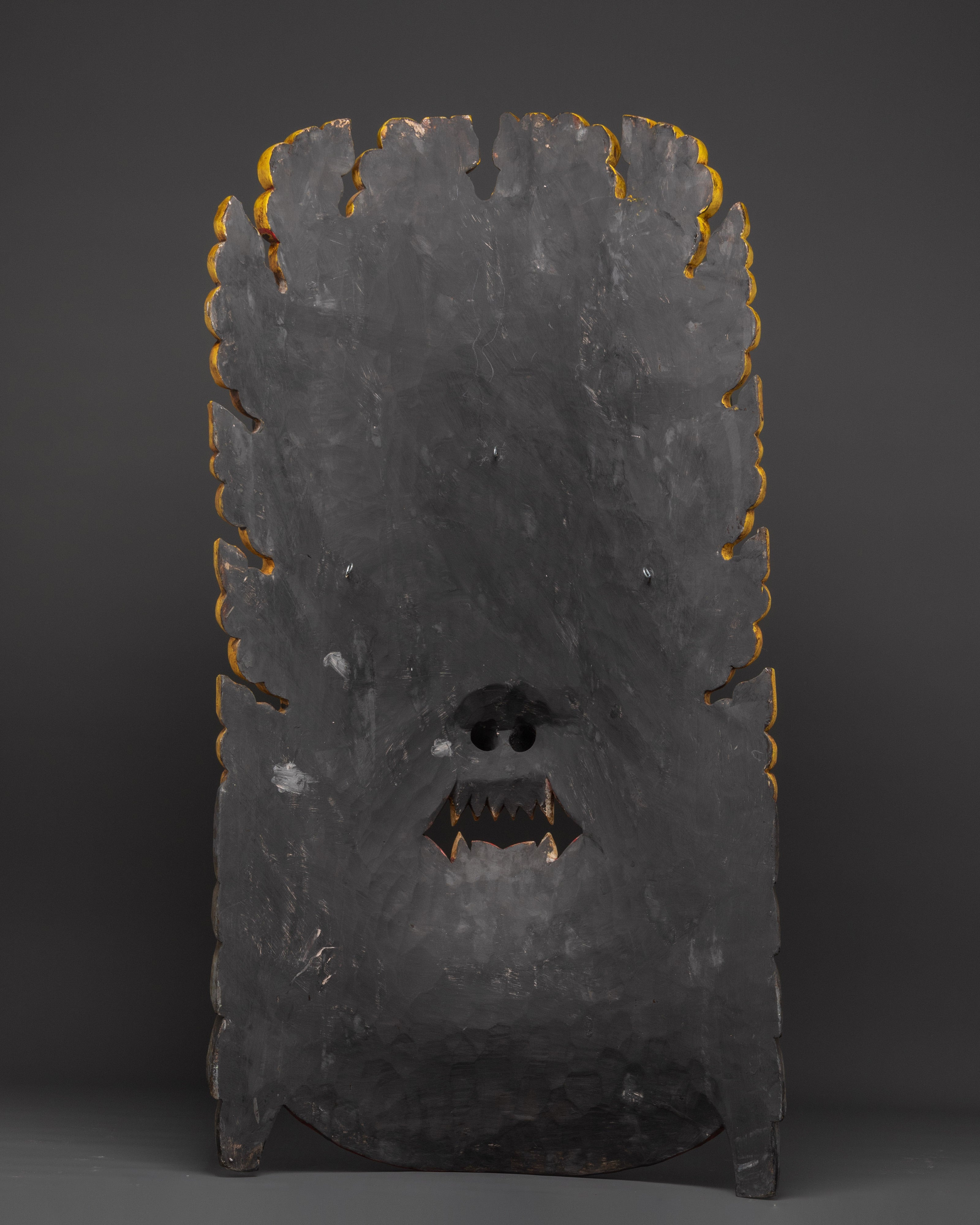 Hand-Carved Tibetan Mahakala Mask Wall Art | Fierce Guardian Deity Mask