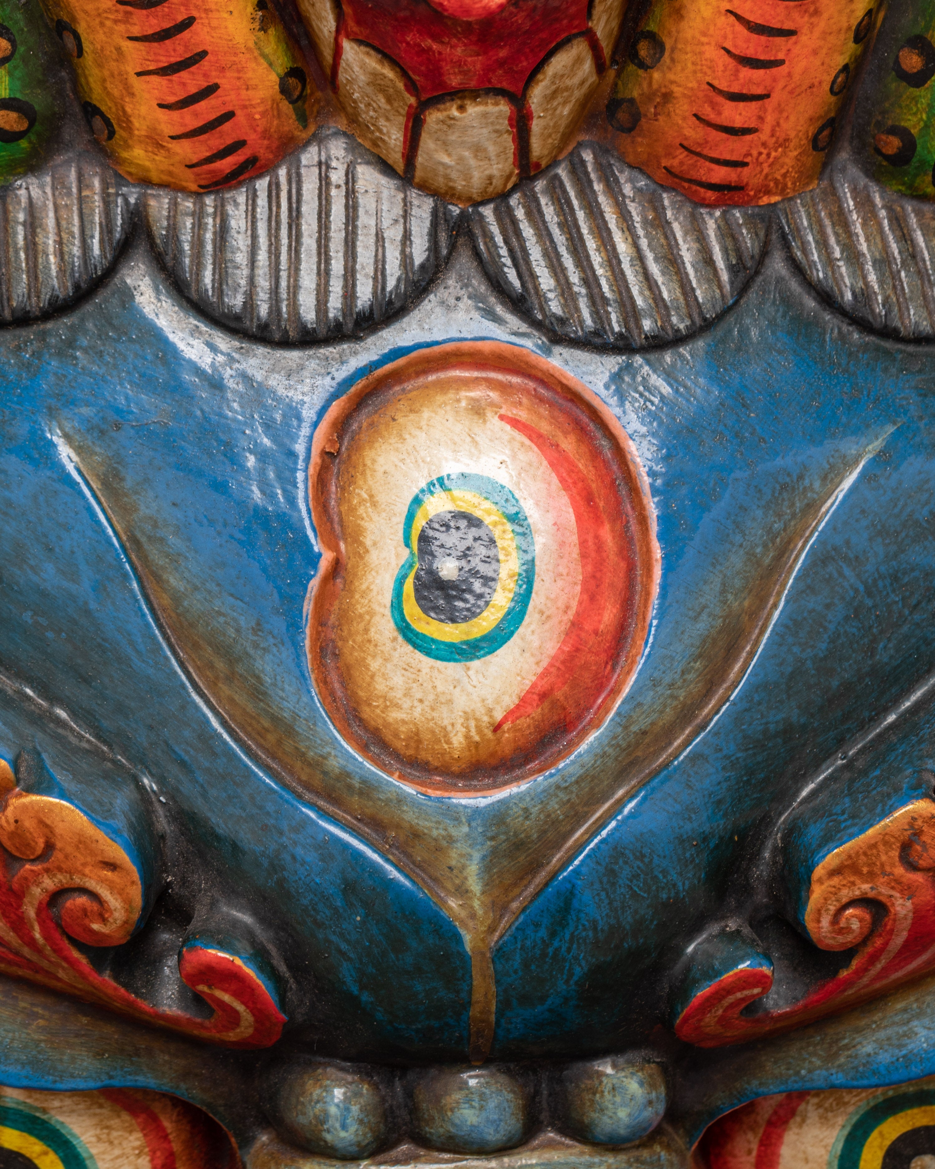 Hand-Carved Tibetan Mahakala Mask Wall Art | Fierce Guardian Deity Mask