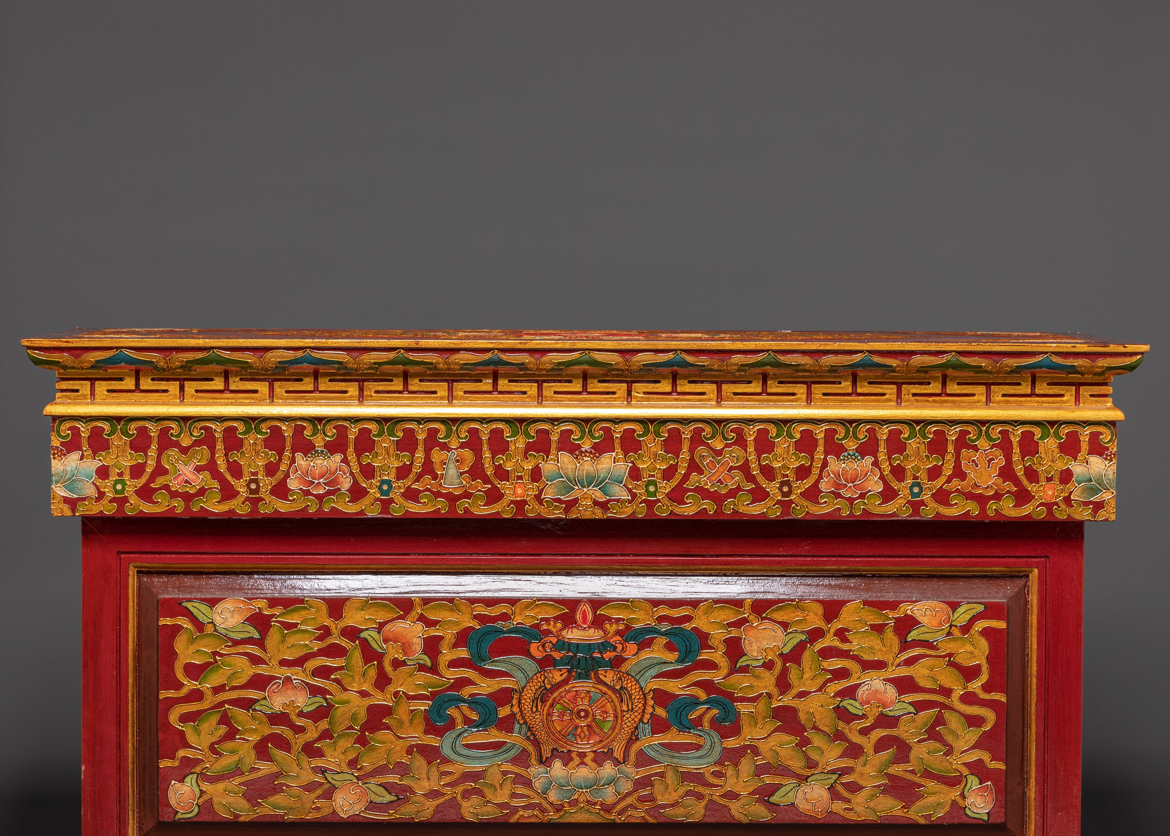 Handcrafted Tibetan Buddhist Sacred Folding Table | Vibrant Acrylic Buddhist Designs