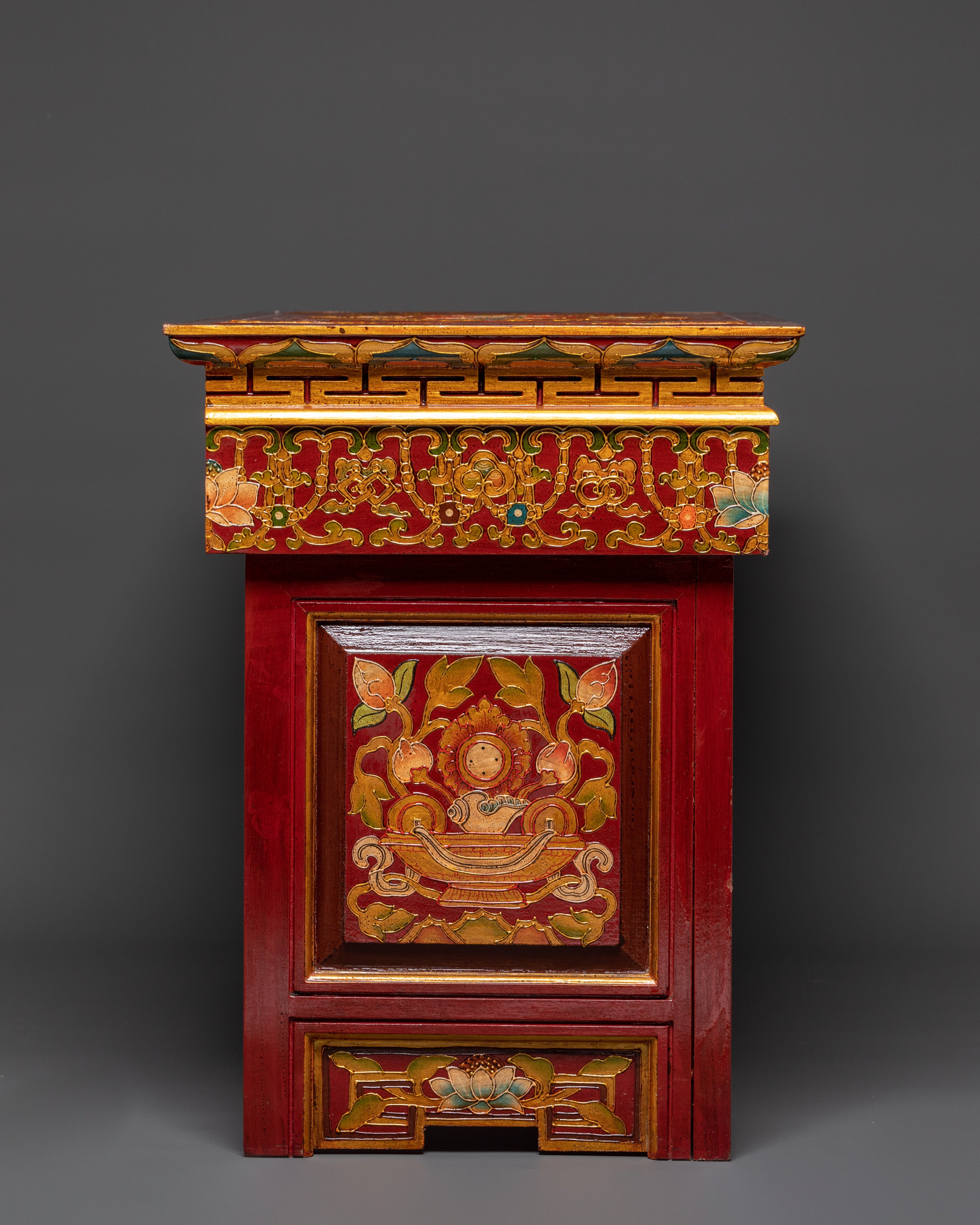 Handcrafted Tibetan Buddhist Sacred Folding Table | Vibrant Acrylic Buddhist Designs